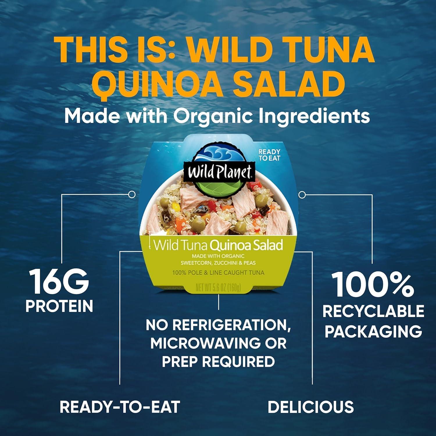 Wild Planet Wild Planet Ready-To-Eat Wild Tuna Quinoa Salad With Organic Sweetcorn, Zucchini & Peas, Tuna Salad, 5.6oz (Pack Of 4)