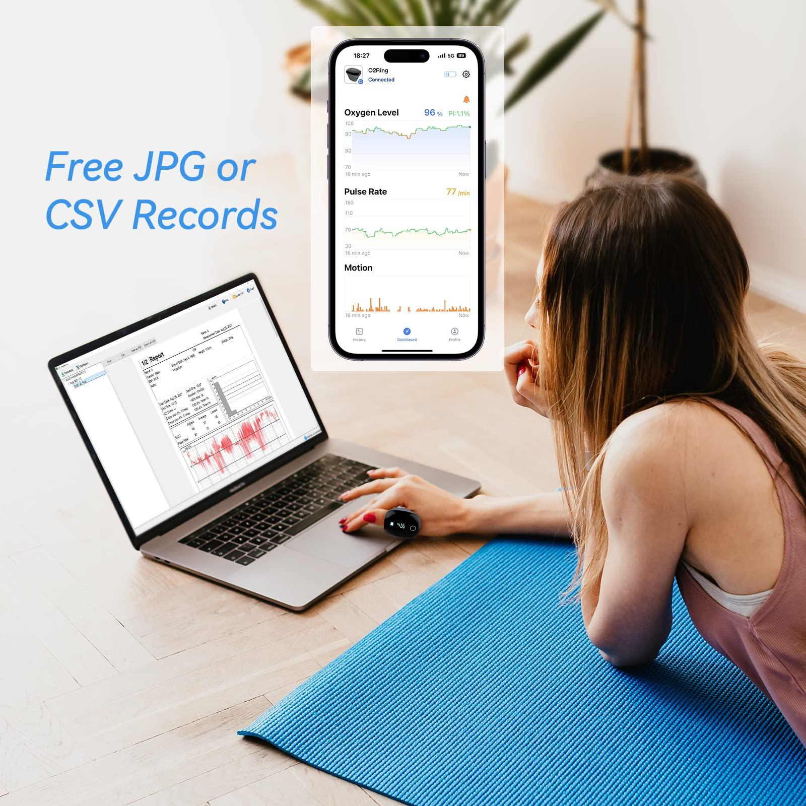 Wellue Wellue O2ring Pulse Oximeter - Rechargeable Bluetooth Oxygen Saturation Monitor with Reminder| Wearable O2 Meter Continuous Tracking of Oxygen Level and Pulse Rate with Free APP & PC Software