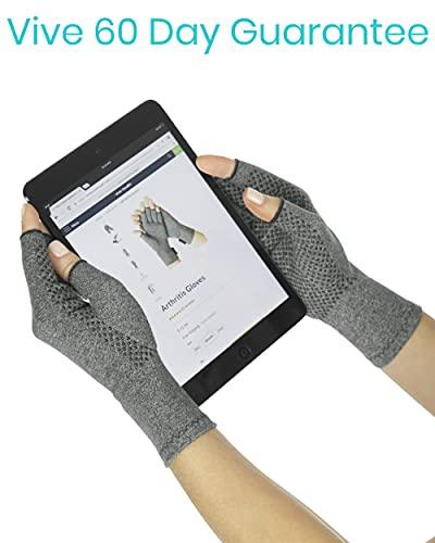 Vive Vive Arthritis Gloves with Grips - Men & Women Textured Fingerless Compression - Open Finger Hand Gloves for Rheumatoid and Osteoarthritis - Arthritic Joint Pain Relief for Computer Typing (Medium)