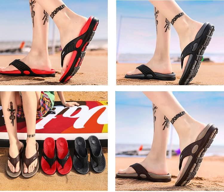 DSLED DSLED Massage Flip Flops for Men & Women, with Arch Support Summer Breathable Beach Shoes, Acupressure Sandals Slippers, Relief Plantar Fasciitis Heel Arthritis Pain (Color : Red, Size 40)