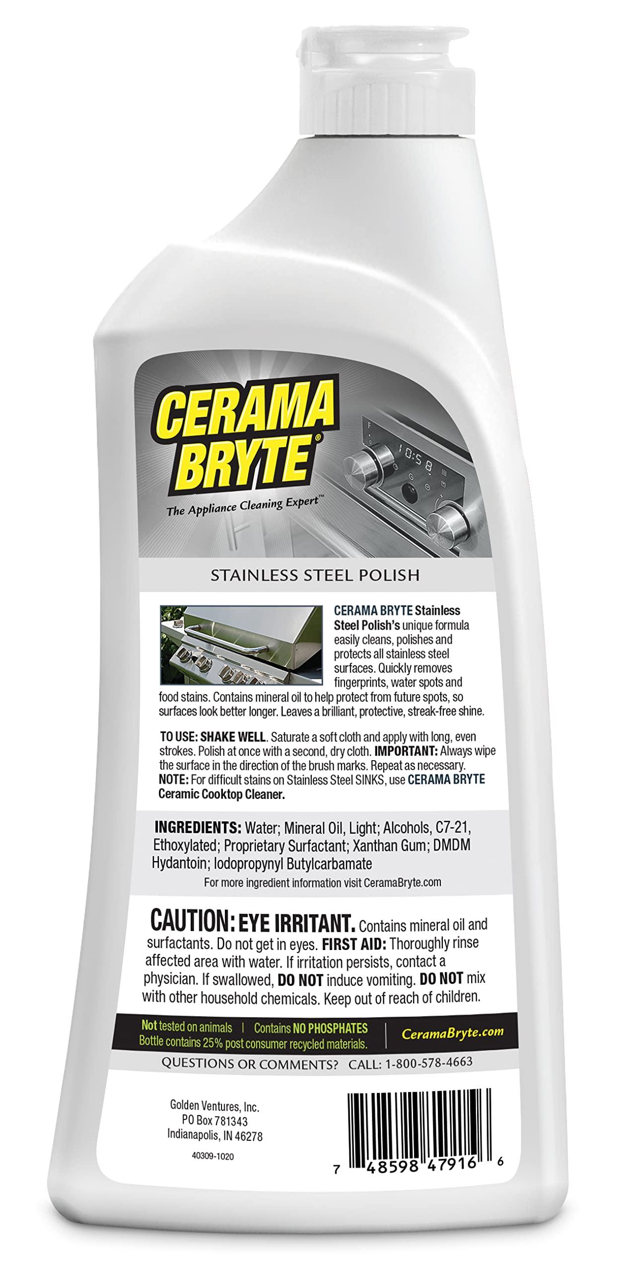 Cerama Bryte Cerama Bryte Stainless Steel Cleaner for Appliances, Streak-Free Shine and Protection for Refrigerators, Dishwashers, Ovens, and Grills, 16 Fluid Ounce 1 Pack, No Spray Pump