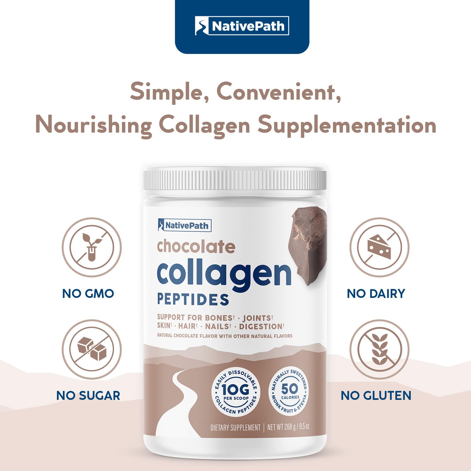 NativePath NativePath Collagen Peptides - Hydrolyzed Type 1 & 3 Collagen. Keto & Paleo Grass-Fed Protein Powder for Hair, Skin, Nails, Bones, Joints, Digestion and More - No Gluten or Dairy (Chocolate, 268g)