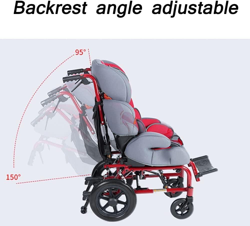 Aimery Aimery Foldable Full Recline Child Wheelchair, Cerebral Palsy Childrens Manual Wheelchair with High Backrest, with Dining Table Medical WheelchairPortable ultra-light hand-push mobility scooter