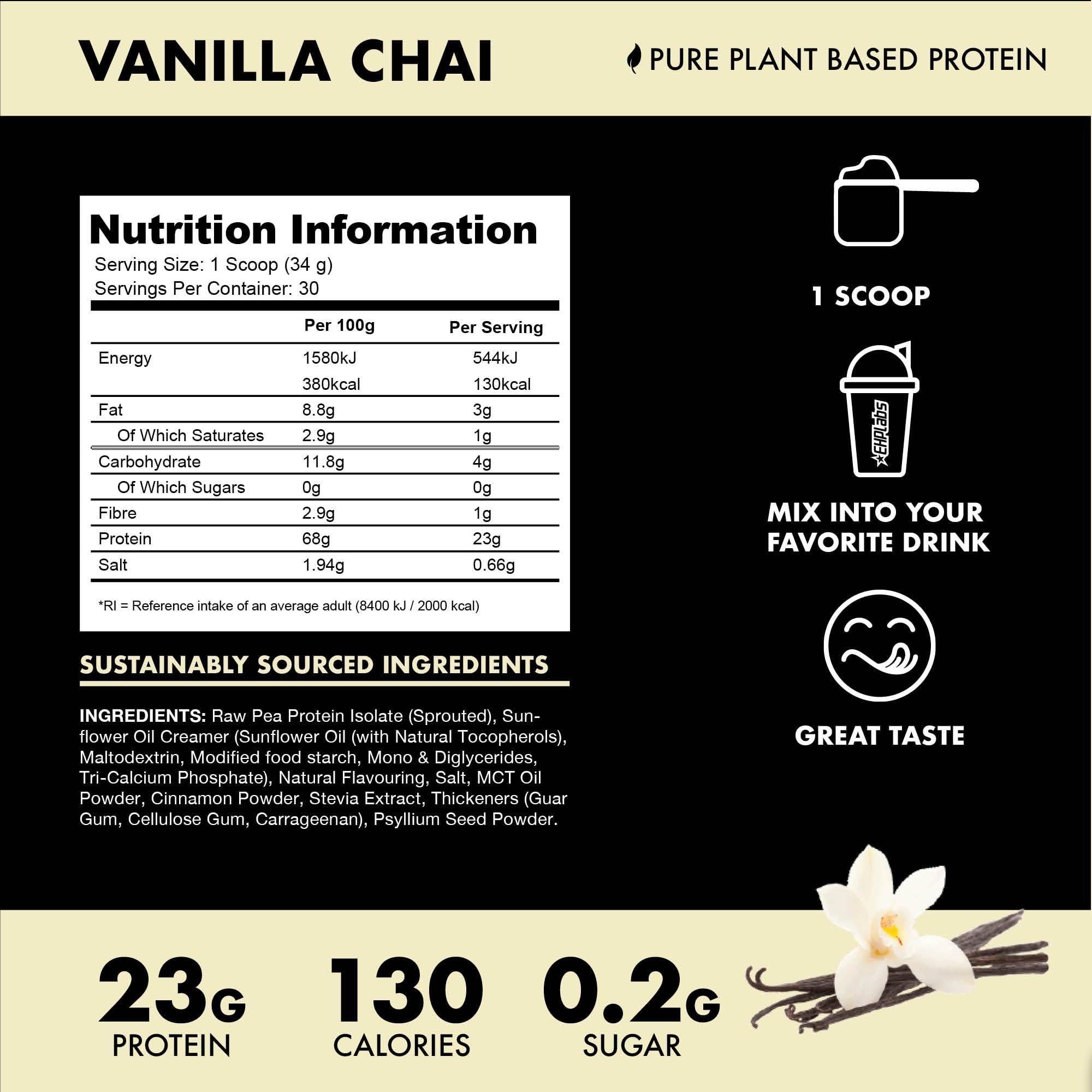 BLESSED BLESSED Vegan Protein Powder - Plant Based Protein Powder Meal Replacement Protein Shake, 23g of Pea Protein Powder, Dairy Free, Gluten Free, Soy Free, No Sugar Added, 30 Servings (Vanilla Chai)