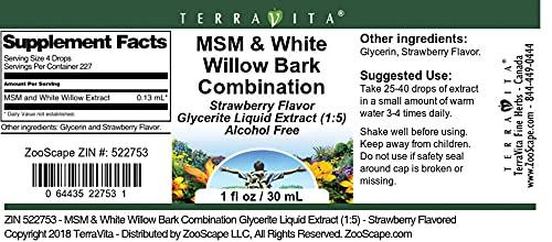 TerraVita MSM & White Willow Bark Combination Glycerite Liquid Extract (1:5) - Strawberry Flavored (1 oz, ZIN: 522753)