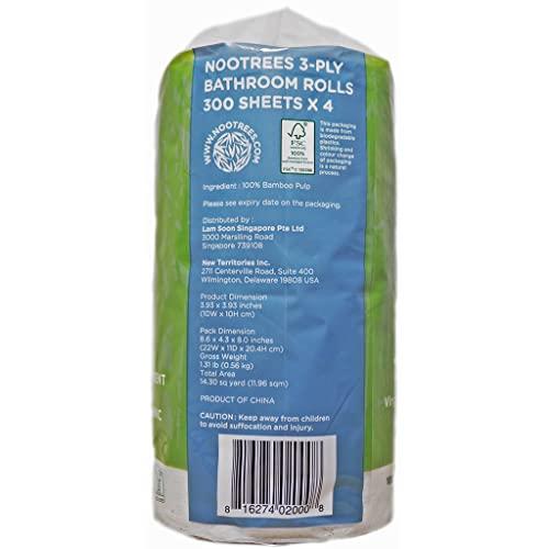 NooTrees NooTrees Bamboo Toilet Tissue, Tree Free, Biodegradable, Sustainable, Renewable and FSC Certified 3-ply Toilet Paper 300 Sheets, 4 Rolls, 1-Pack