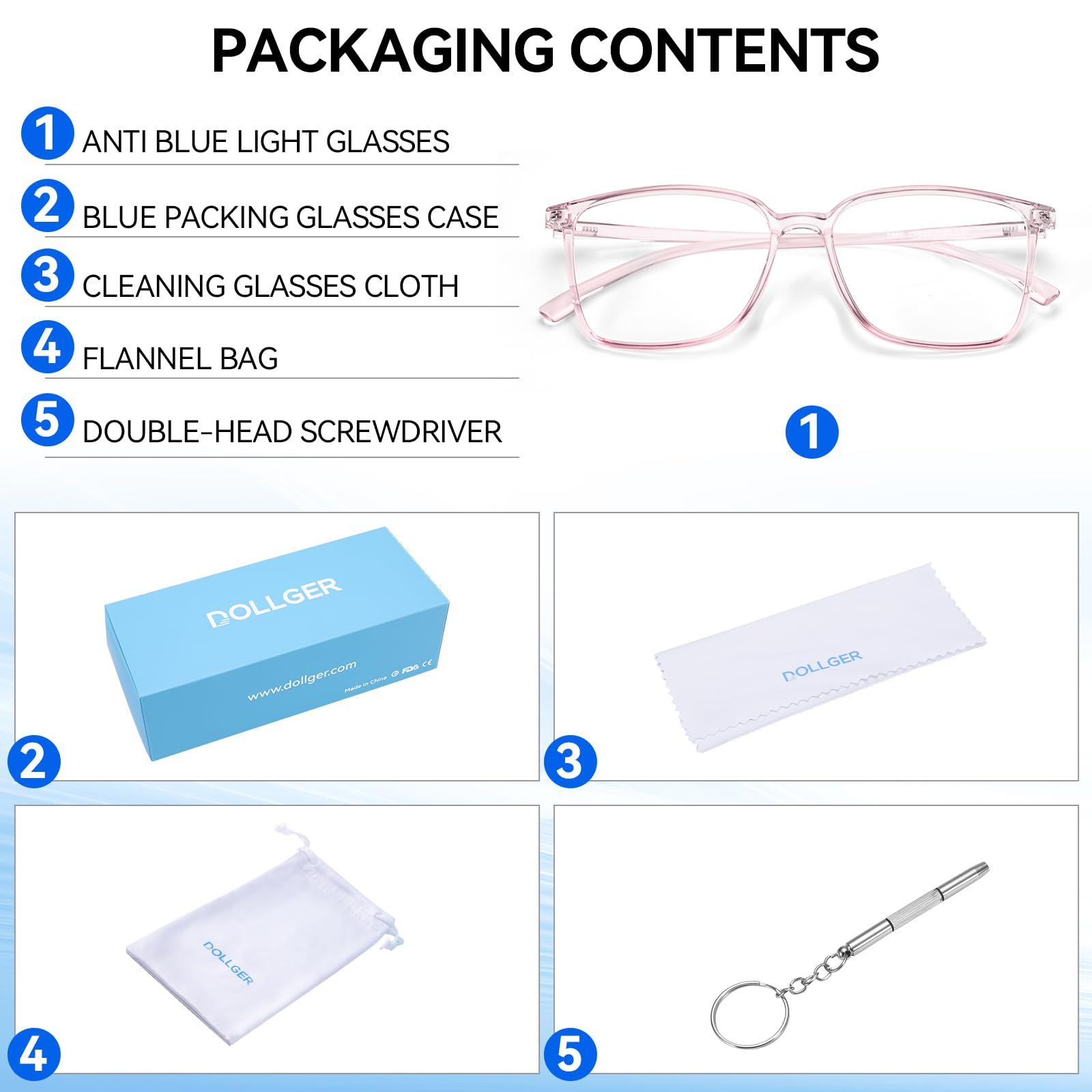 Dollger Dollger Blue Light Blocking Glasses Women Men Square Nerd Eyeglasses Frame Lightweight Computer Glasses Pink