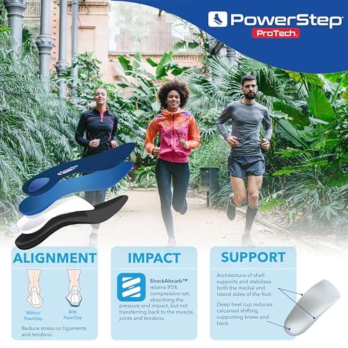 Powerstep Powerstep ProTech Low Arch Orthotic Inserts - Overpronation & Plantar Fasciitis Inserts for Rigid Arch Support - Medial Grade Orthotics for Low Arches + Flat Feet (M 12-13)