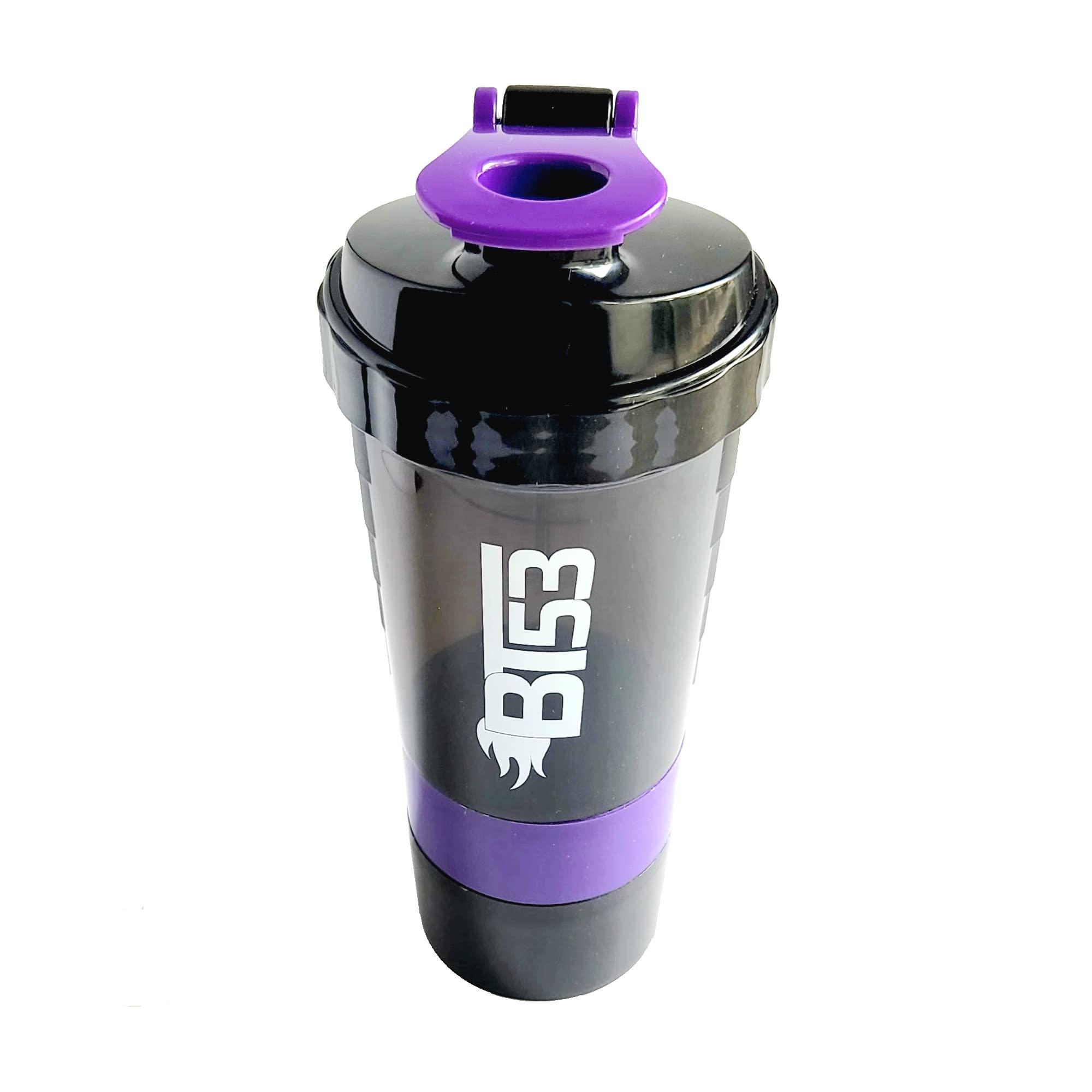 Generic BT53 Protein Blender Shaker Bottle, Protein Blender Beast, Fitness Gym Shaker Bottle with Protein Powder Storage and Pill Organizer, 500ML (Purple)