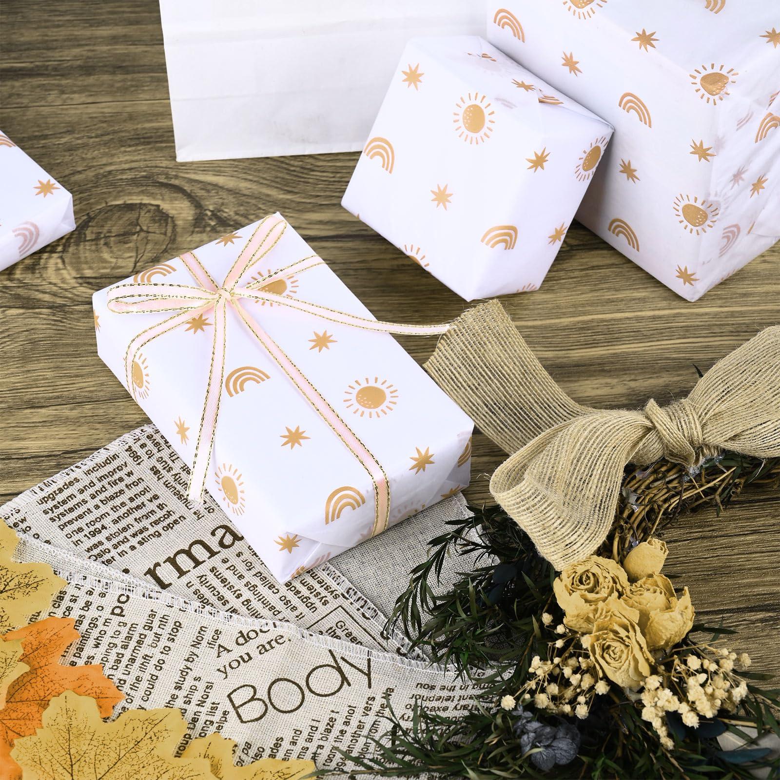 Bolsome 100 Sheets 20 * 14 Inches Sunshine Boho Rainbow Tissue Paper for Gift Wrapping Boho Wrapping Paper Printed Pastel Tissue Paper Bulk for Gift Bags for Birthday Wedding Baby Shower DIY Craft