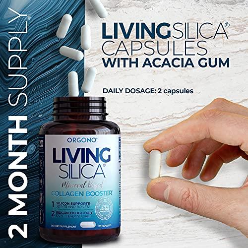 Orgono Living Silica Living Silica Collagen Booster Capsules | Ultra High Absorption | Supports Healthy Collagen and Elastin Production for Joint & Bone Support, Glowing Skin, Strong Hair & Nails (120 Count)