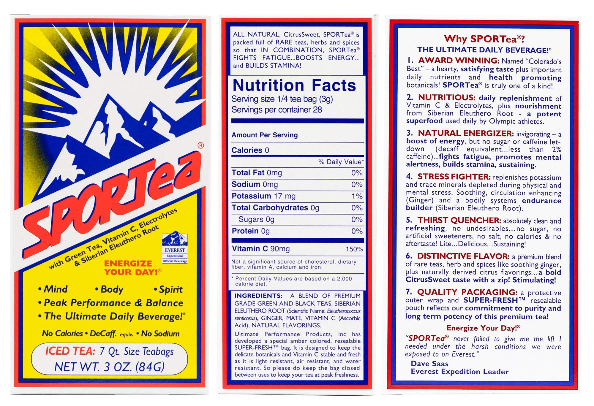 SPORTEA SPORTea Iced | Decaf Energy Drink with Green & Black Tea, Vitamins, Minerals, Electrolytes, Yerba Mate, Siberian Ginseng | 7 Cold Brew Tea Bags | Healthy, Easy | 2 Pack