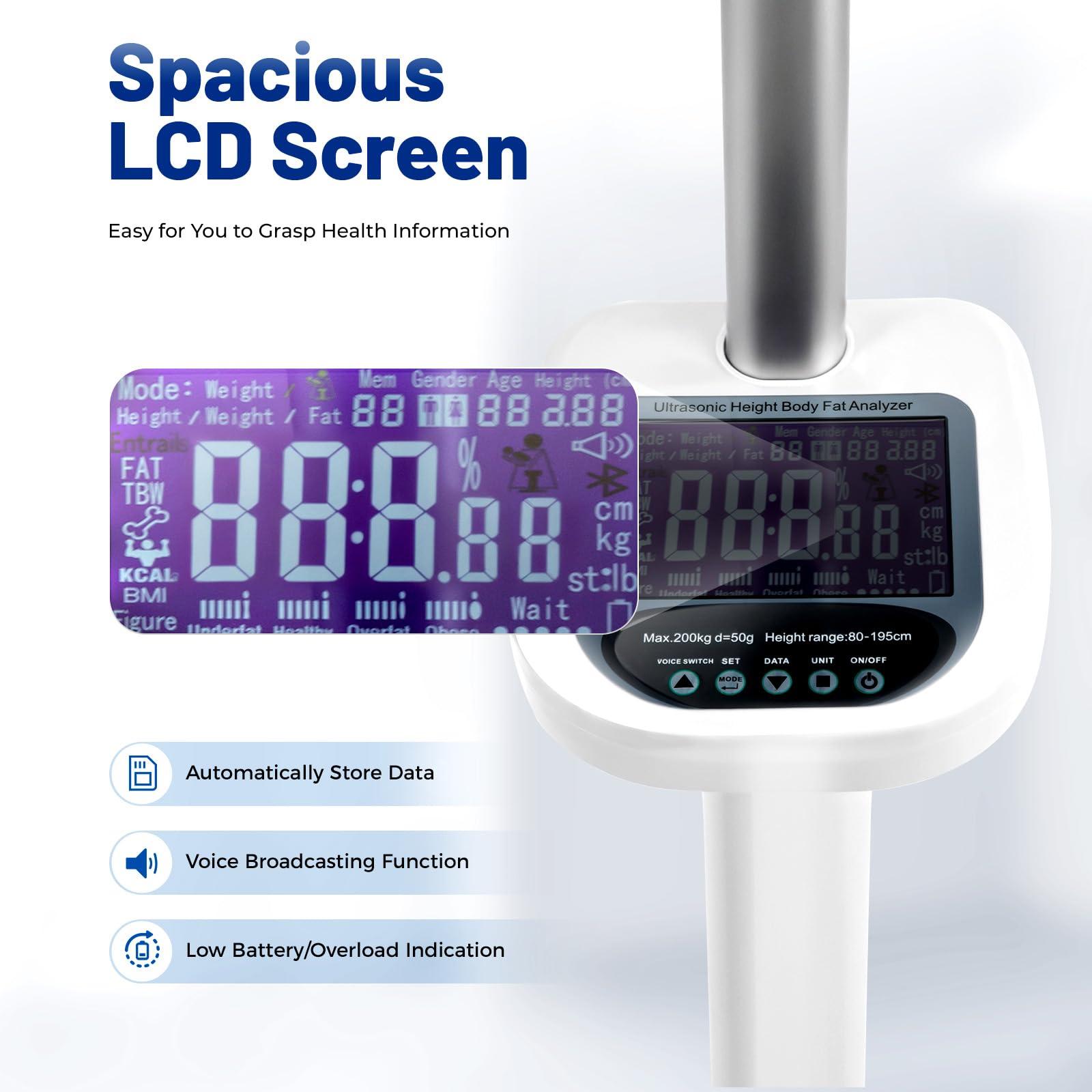 JAYEUW Professional Digital Physicians Scale, Height and Body Fat Analyzer Digital Medical Scale - 440lbs/200kg Capacity, 80-190CM Height Scale Range, BMI Body Fat Measurement Device (US Stock)