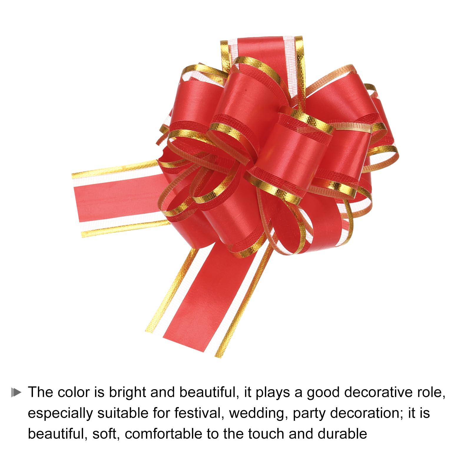 MECCANIXITY MECCANIXITY 5pcs 4 Inch Large Big Pull Bow with Gold Edge, Organza Car Gift Wrapping Bows Ribbon for Wedding Car Baskets Presents Christmas Bow, Red