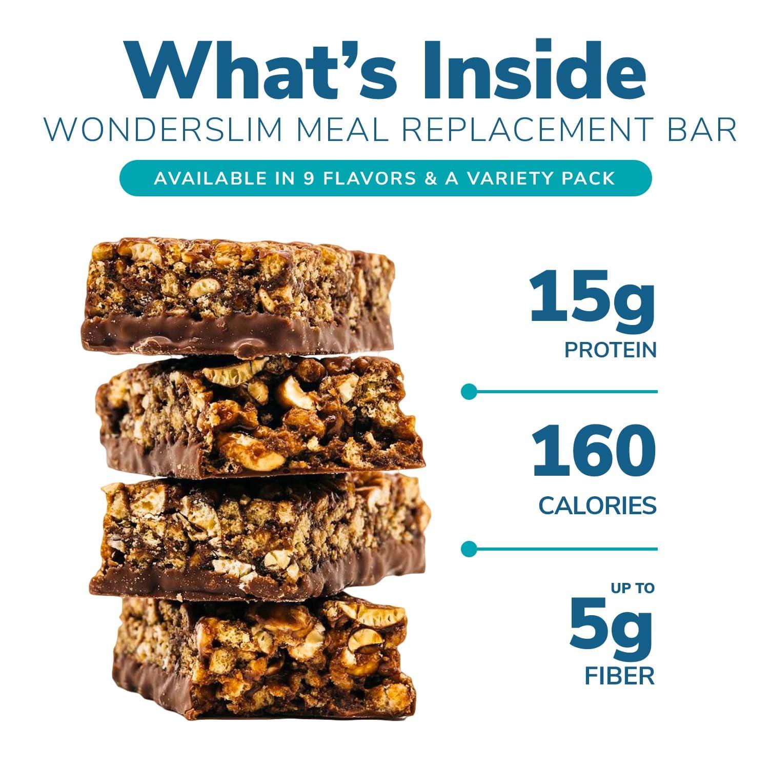 WonderSlim WonderSlim Meal Replacement Protein Bar, Fudge Graham, 15g Protein, 20 Vitamins & Minerals (7ct)
