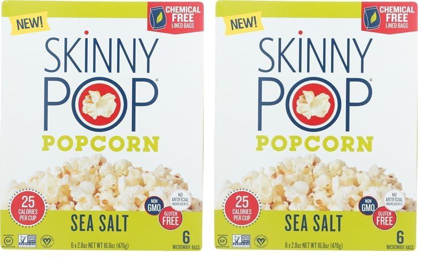 SkinnyPop Skinny Pop Sea Salt Microwave Popcorn, 16.8 OZ (Pack of 2)