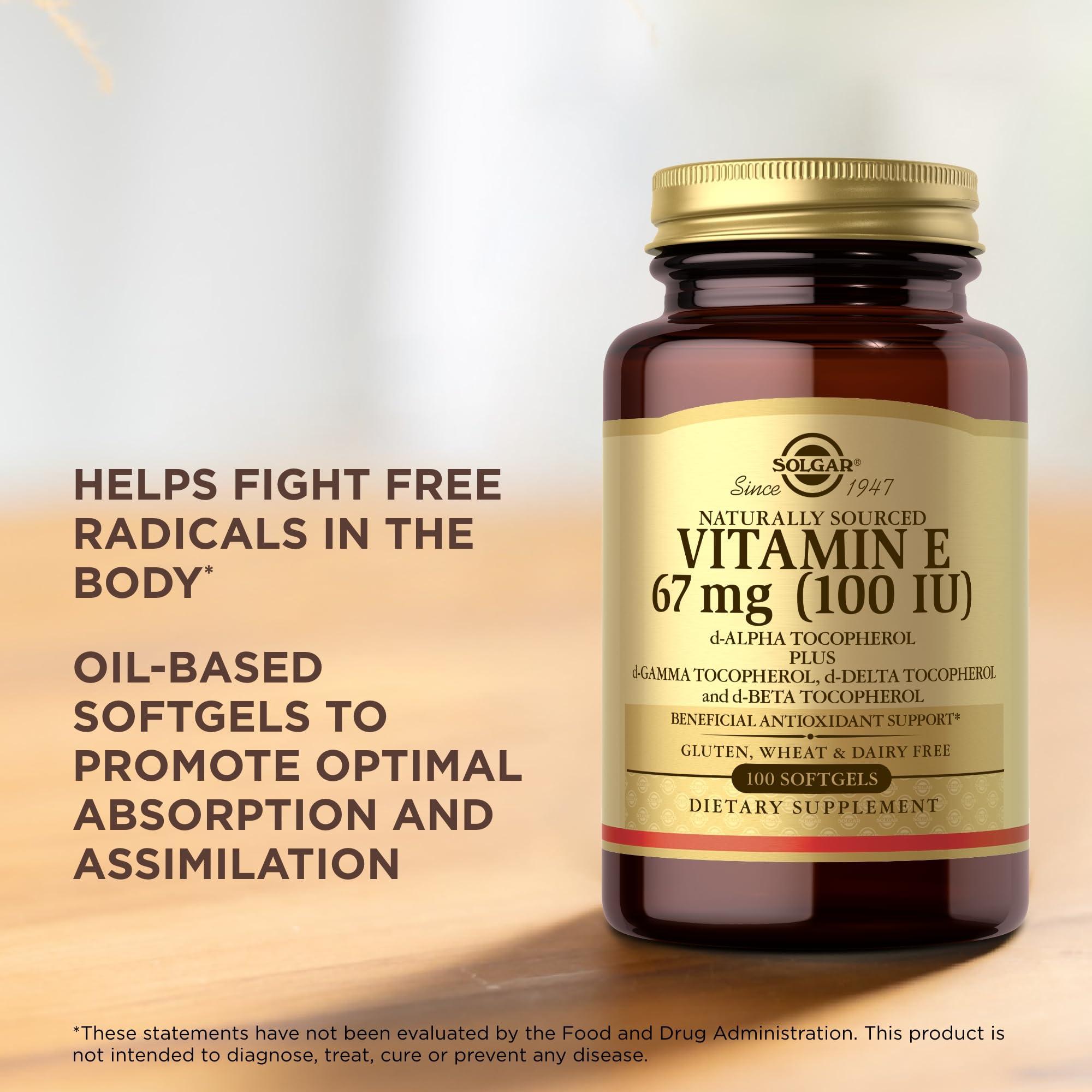 Solgar Solgar Vitamin E 67 mg (100 IU) - 100 Softgels, Pack of 2 - Antioxidant Support - Gluten & Dairy Free - 200 Total Servings