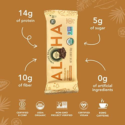 ALOHA ALOHA Organic Plant Based Protein Bars - Chocolate Espresso (85mg Caffeine) - 12 Bars, Vegan, Low Sugar, Gluten-Free, Paleo, Low Carb, Non-GMO, No Stevia, No Erythritol