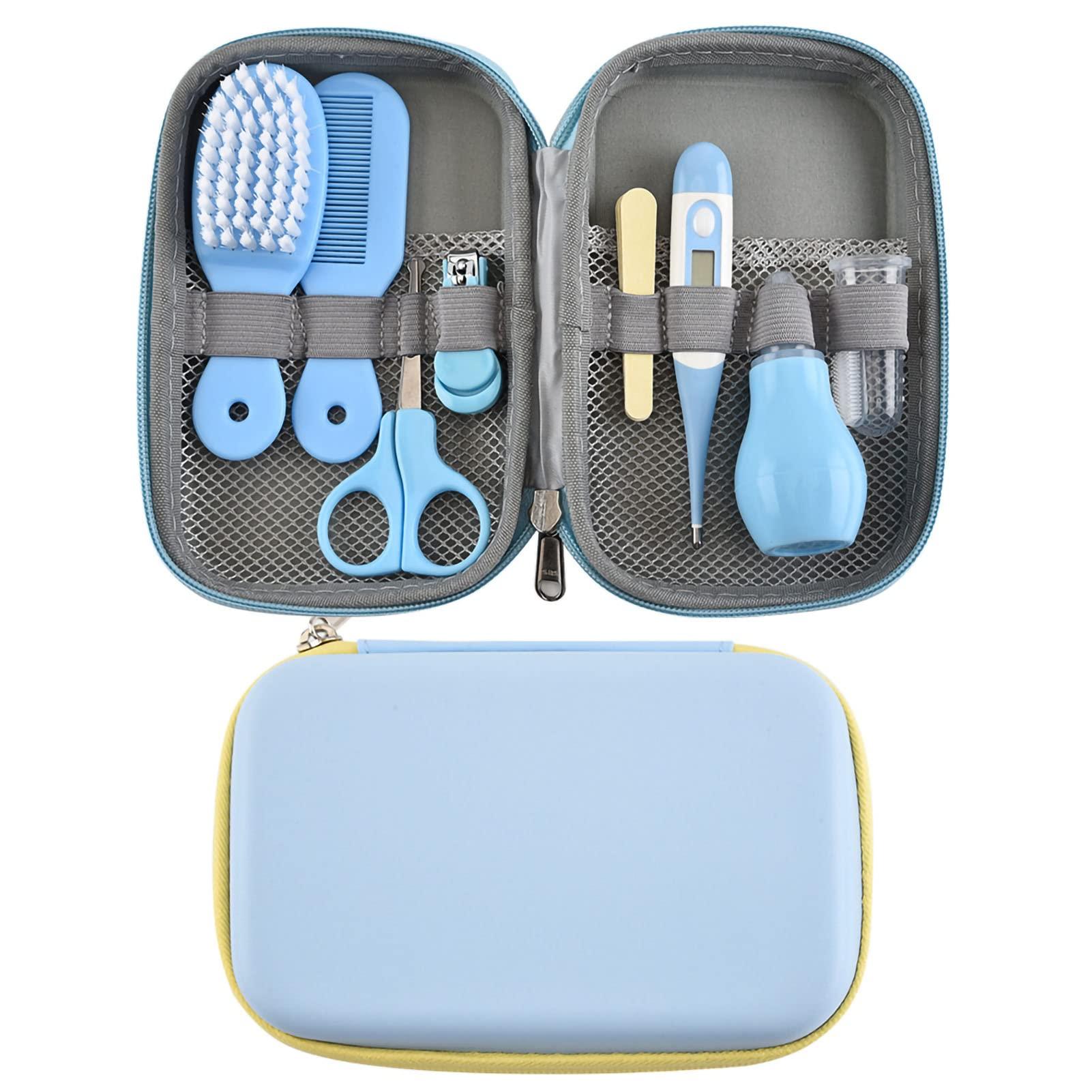 Pilipane 8 in 1 Infants Infant Grooming Kit, with Hair Brush Nail Clipper Nose Cleaner Finger Toothbrush Scissor Newborn Care Keep healthe and Cleanse Newborn(Blue)
