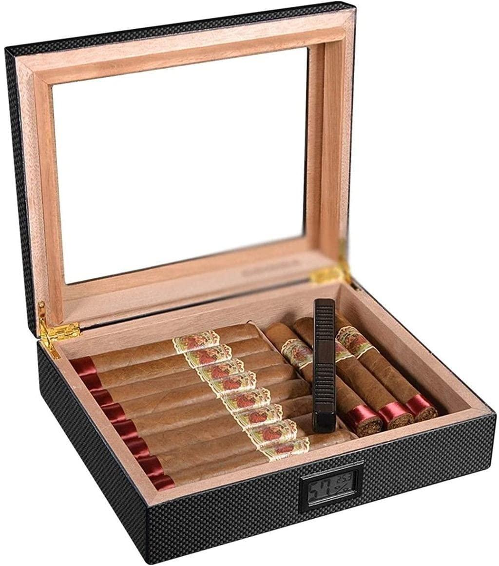 HongLianRiven HongLianRiven Cigar Box Humidor Classic Cigar Box with Digital Hygrometer and Humidifier Glass Top Cigar Cabinet