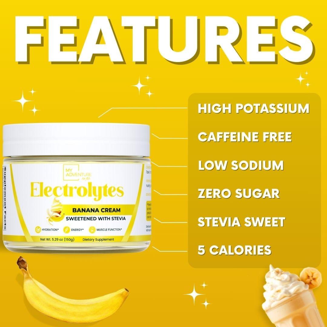 My Adventure to Fit Zero Sugar - Banana Cream Electrolytes Powder - Refreshing Hydration - Caffeine Free Energy with All Natural Ingredients - Vegan, Keto & Paleo - Sugar Free Electrolytes Powder Drink Mix - 37 Servings
