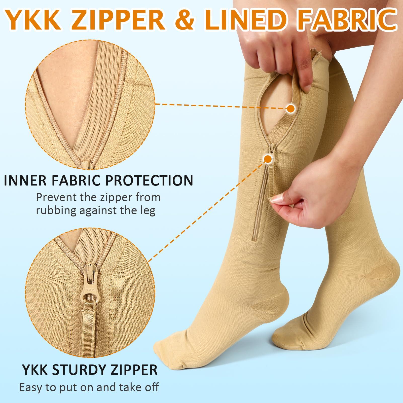 CASMON CASMON Zipper Compression Socks for Women & Men, 20-30 mmHg Closed Toe Knee High Support Sock, Medical Zip up Socks for Edema, Varicose Veins, Post-surgery, Swelling, Nurses, Pregnancy (1 Pair)