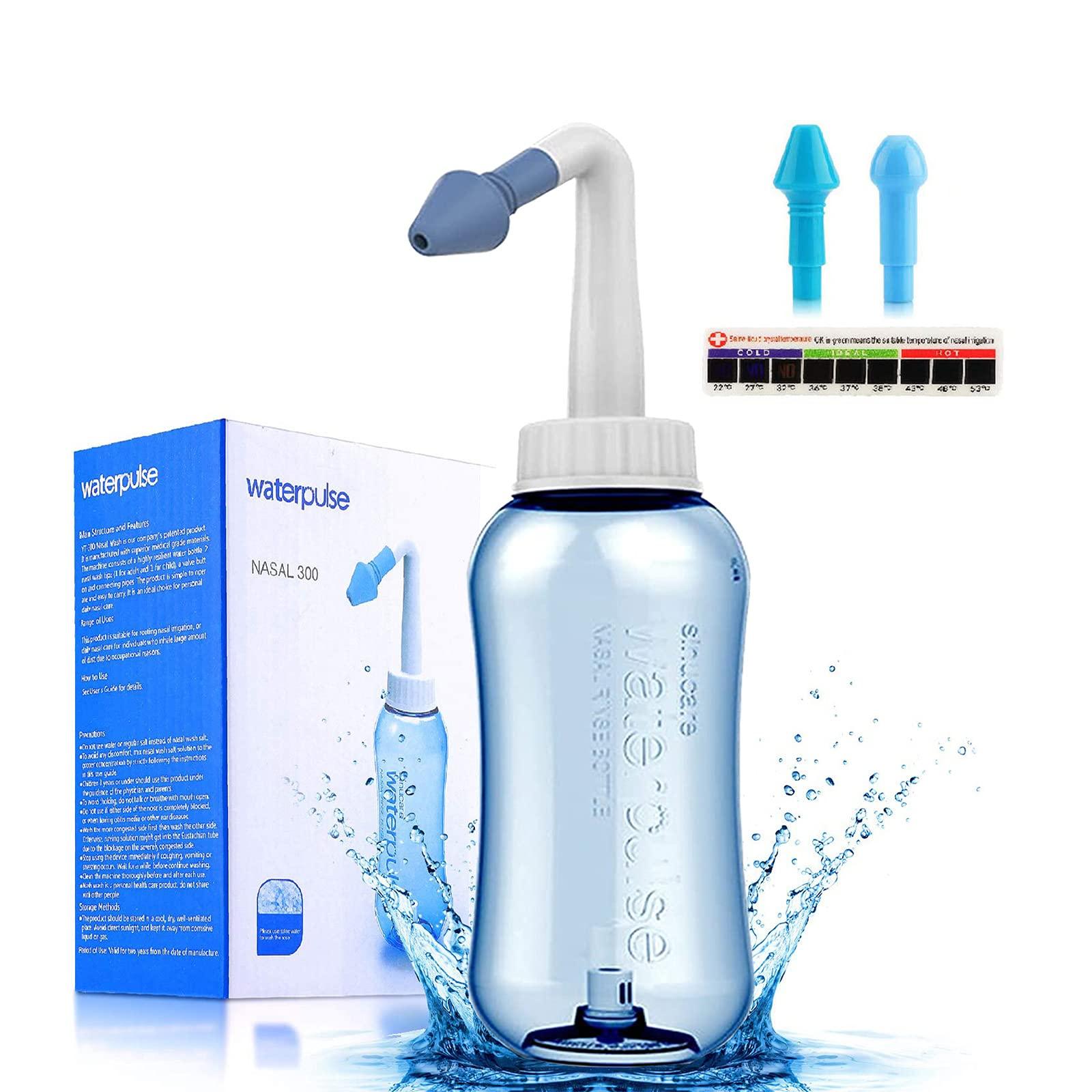 Darate Darate Neti Pot Sinus Rinse Bottle, Nose Wash Cleaner Pressure Rinse Nasal Irrigation for Adult & Kid BPA Free with Sticker Thermometer (300ml)