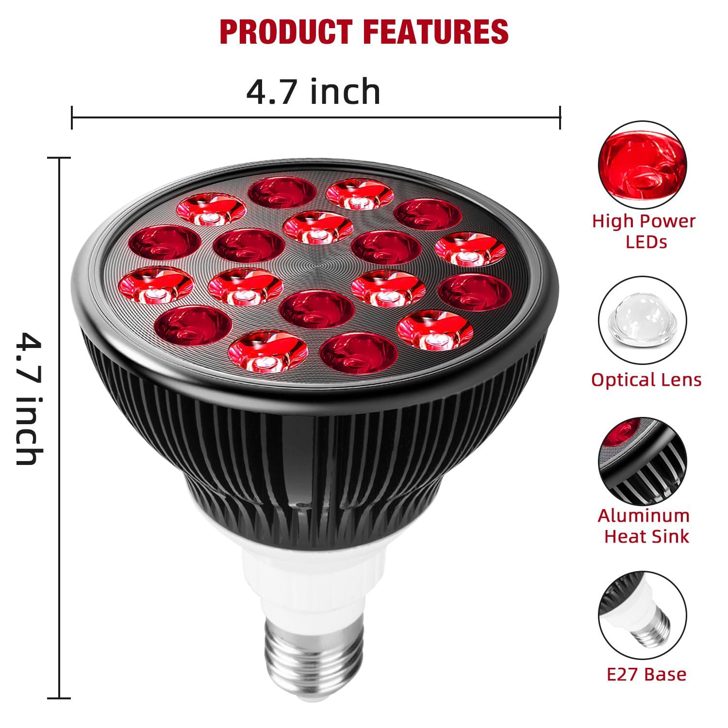 wolezek Wolezek Red Light Therapy Lamp with Lamp Holder, 660nm Red and 850nm Near Infrared Combo Wavelength LED Red Light Bulb, Red Light Therapy Device for Face and Body, Aluminium Shell, E27/E26 Standard