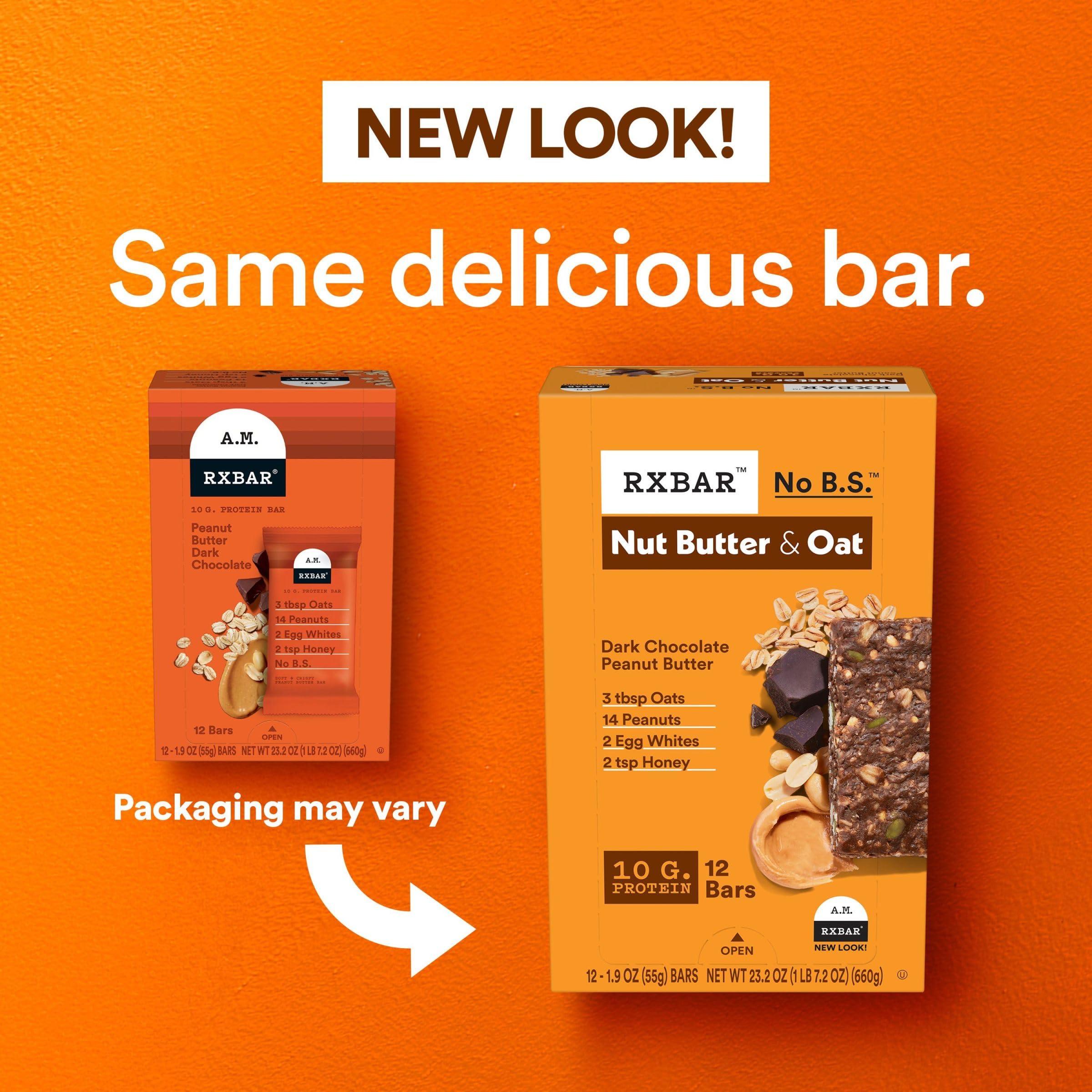 RXBAR RXBAR Nut Butter and Oat Protein Bars, Protein Snacks, Snack Bars, Dark Chocolate Peanut Butter, 23.2oz Box (12 Bars)
