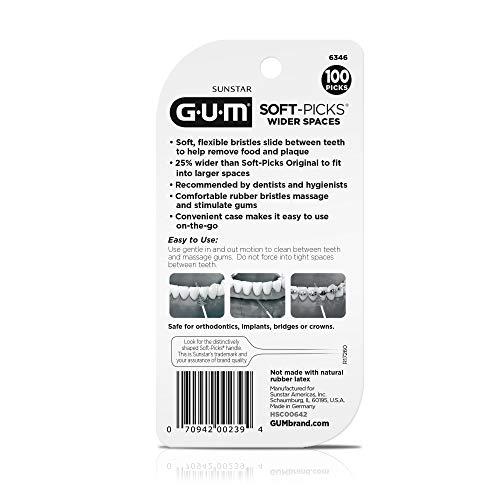 GUM GUM Soft-Picks Wider Space, Easy to Use Dental Picks for Teeth Cleaning and Gum Health, With Convenient Carry Case, Dentist Recommended Dental Floss Picks, 100ct