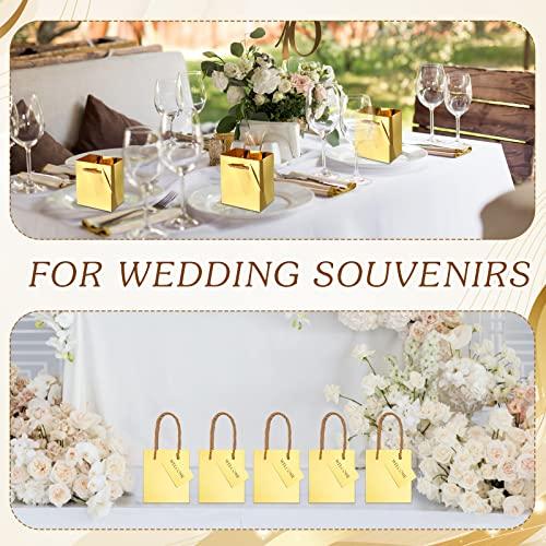 Nuanchu Nuanchu 50 Pcs Mini Gift Bags Bulk, 4 x 2.75 x 4.5 Inch Paper Bags with Gift Tags, Extra Small Metallic Paper Totes with Handles for Birthday Weddings Baby Showers Party Favors Gifts (Gold)