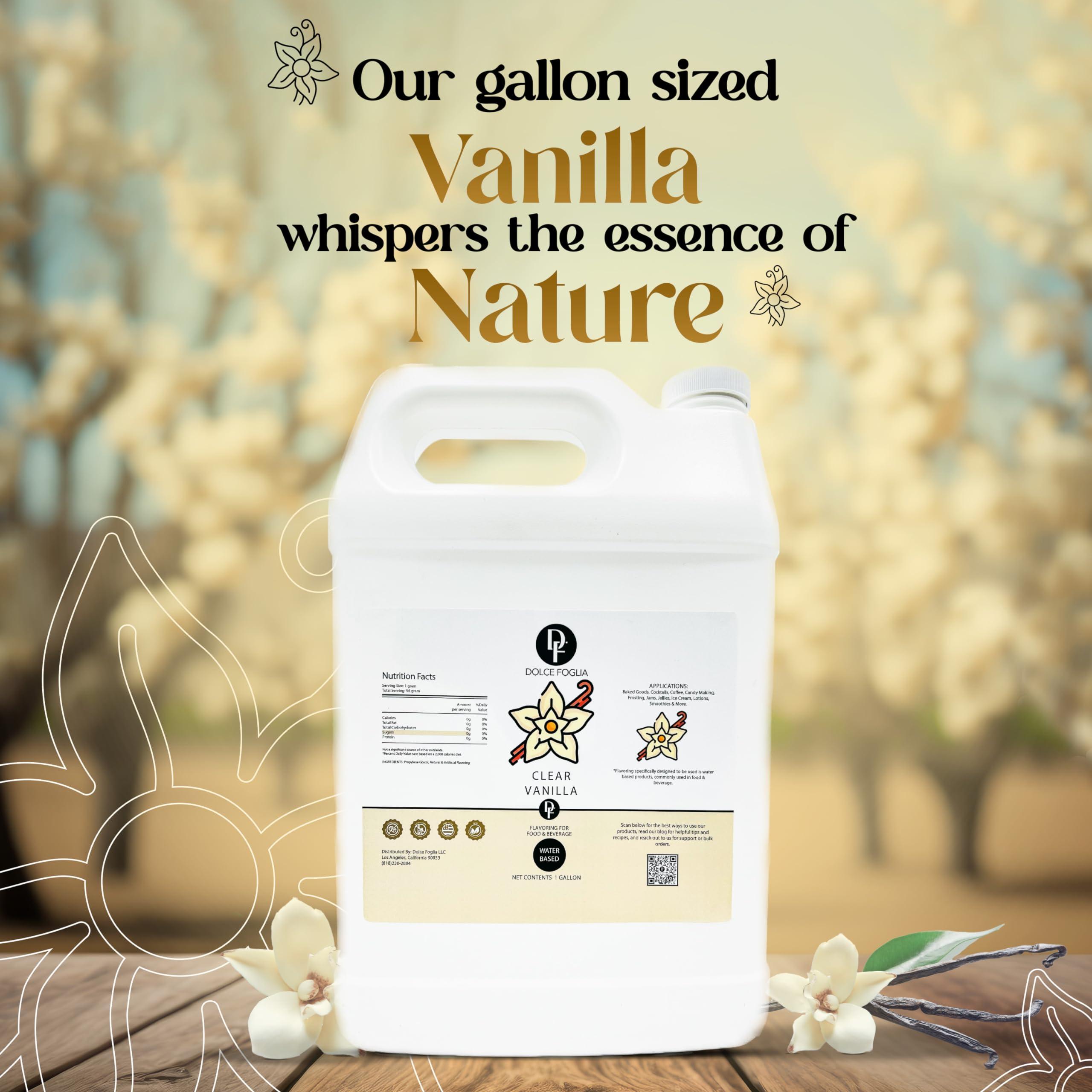 Dolce Foglia Dolce Foglia Clear Double Strength Imitation Vanilla Extract - 1 Gallon - Gluten-Free, Keto-Friendly & Sugar-Free Vanilla Flavoring with Natural and Artificial Vanilla Flavor