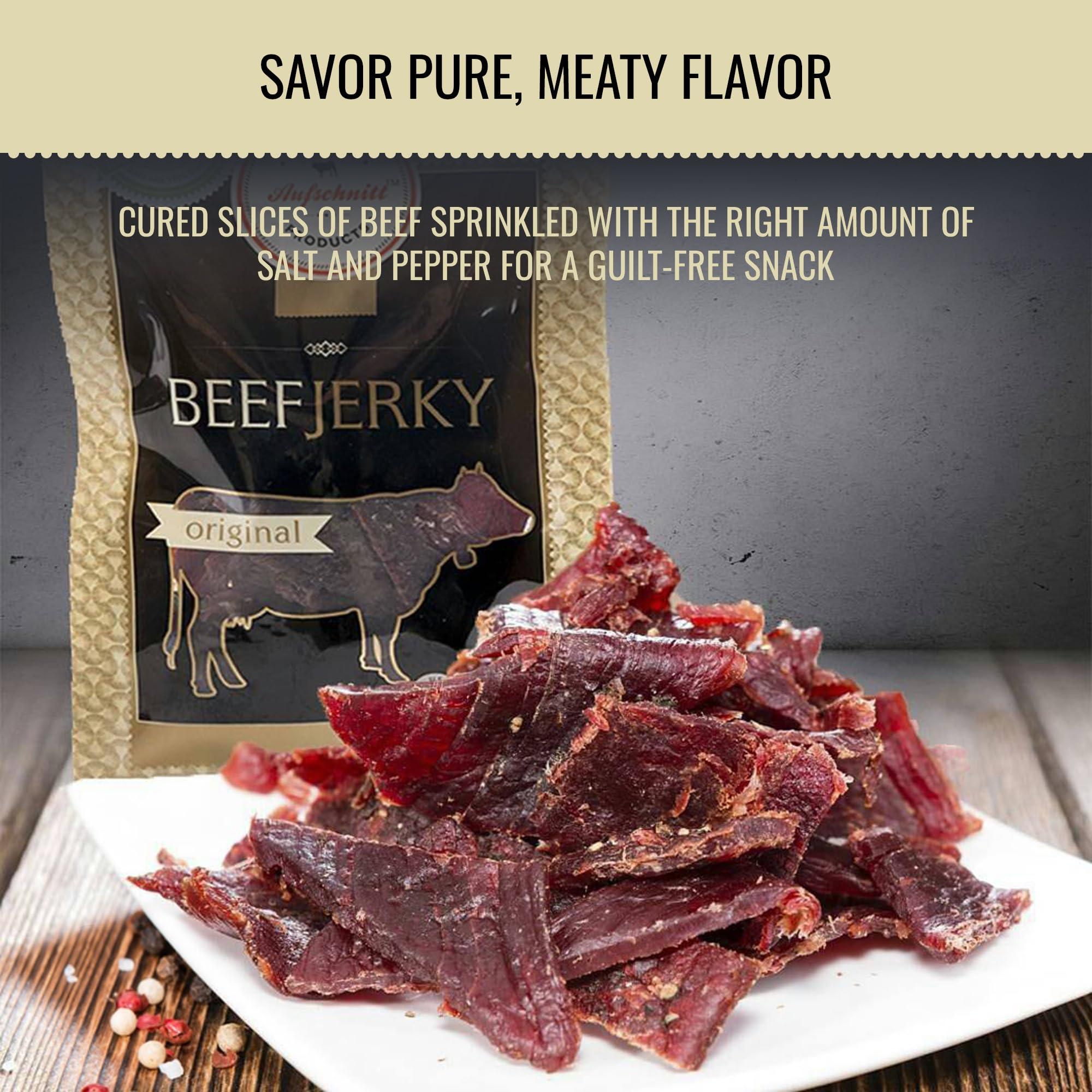 Premium Aufschnitt Products Aufschnitt Grass Fed Beef Jerky - Low Sodium, Certified Kosher - Made in USA - Keto & Halal Friendly - 24 Pack, Original