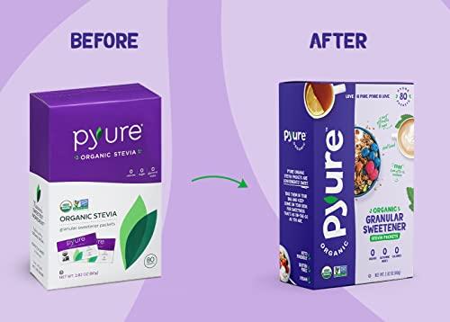 Pyure Pyure Organic Stevia Packets | Granulated Sugar Packets - White Sugar Substitute | Zero Carb, Zero Sugar, Zero Calorie Sweetener Packets | Plant-Based Stevia Packets for Keto Coffee | 80 Count