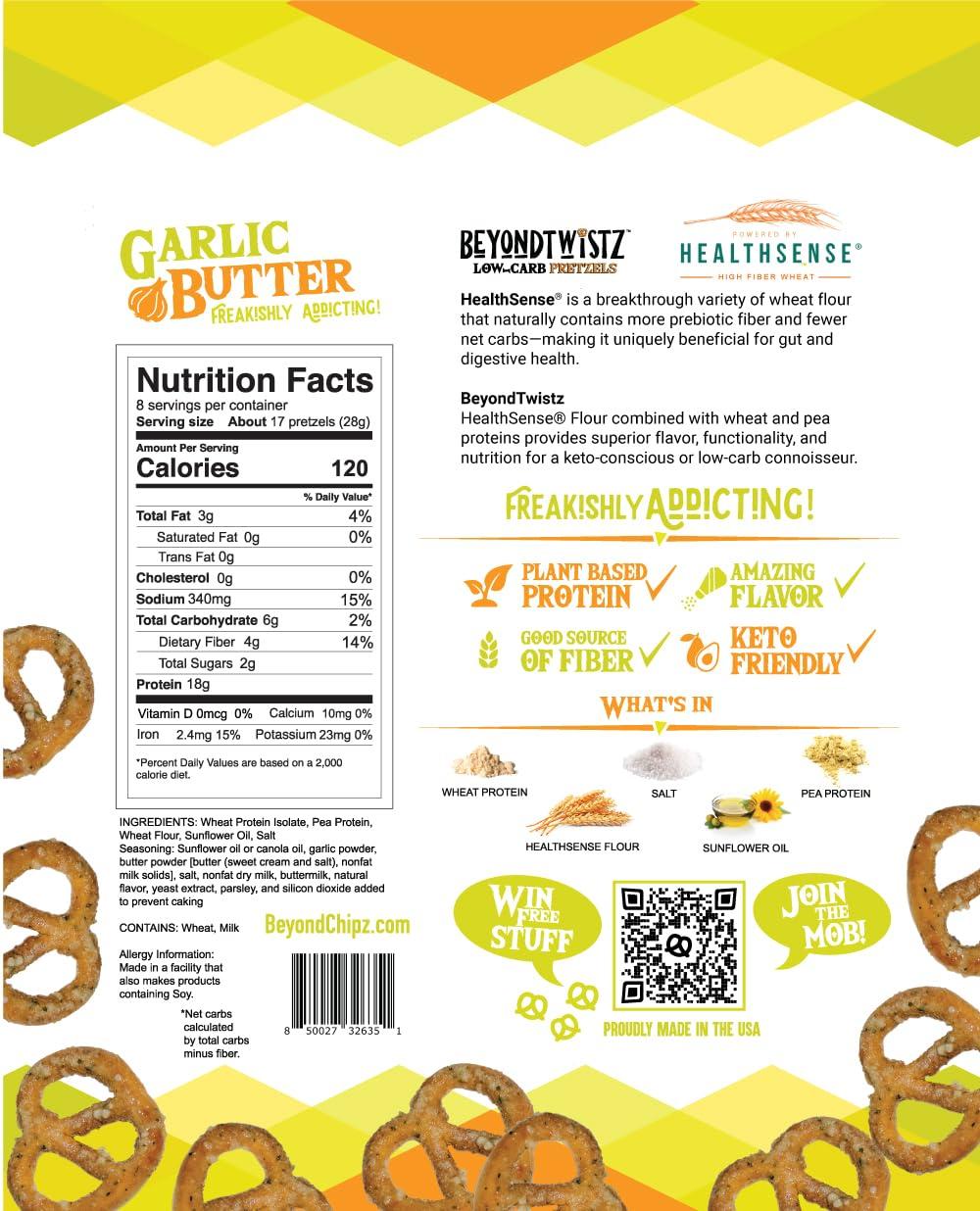 BeyondChipz BeyondTwistz Low Carb Pretzels, Ultimate Sampler Pack, Keto Friendly, 2g Net Carbs, 18g Protein, Powered By HealthSense High Fiber Wheat Flour, Family Size 8oz Bag, Pack of 4