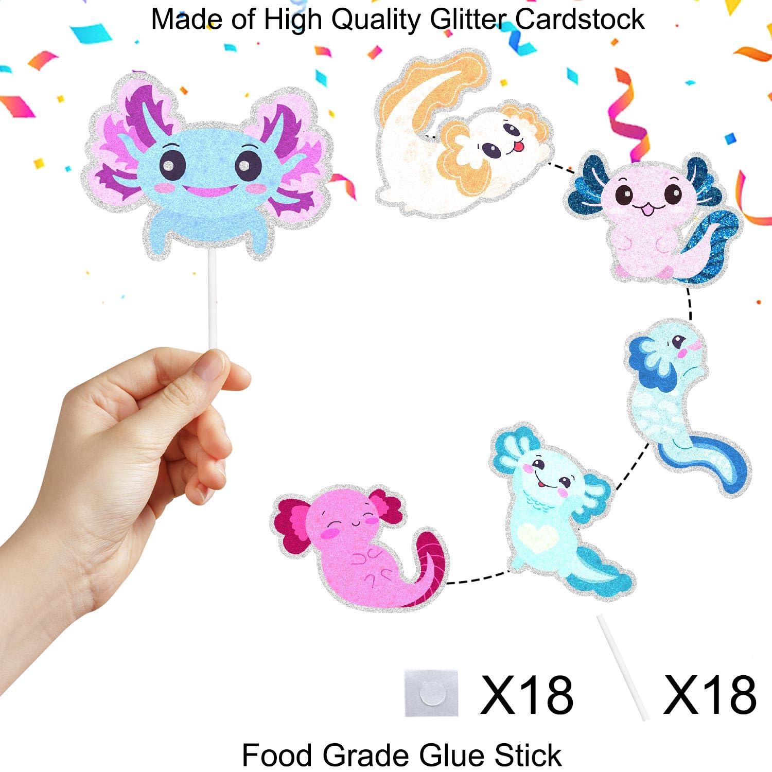 SugarGera Cute Cartoon Axolotl Theme Happy Birthday Cake Decoration for Kids - Amphibian Reptile Theme Party, Boy and Girl Birthday Theme Party, or Baby Shower Salamander aquarium Decoration Supplies - LIANGSS