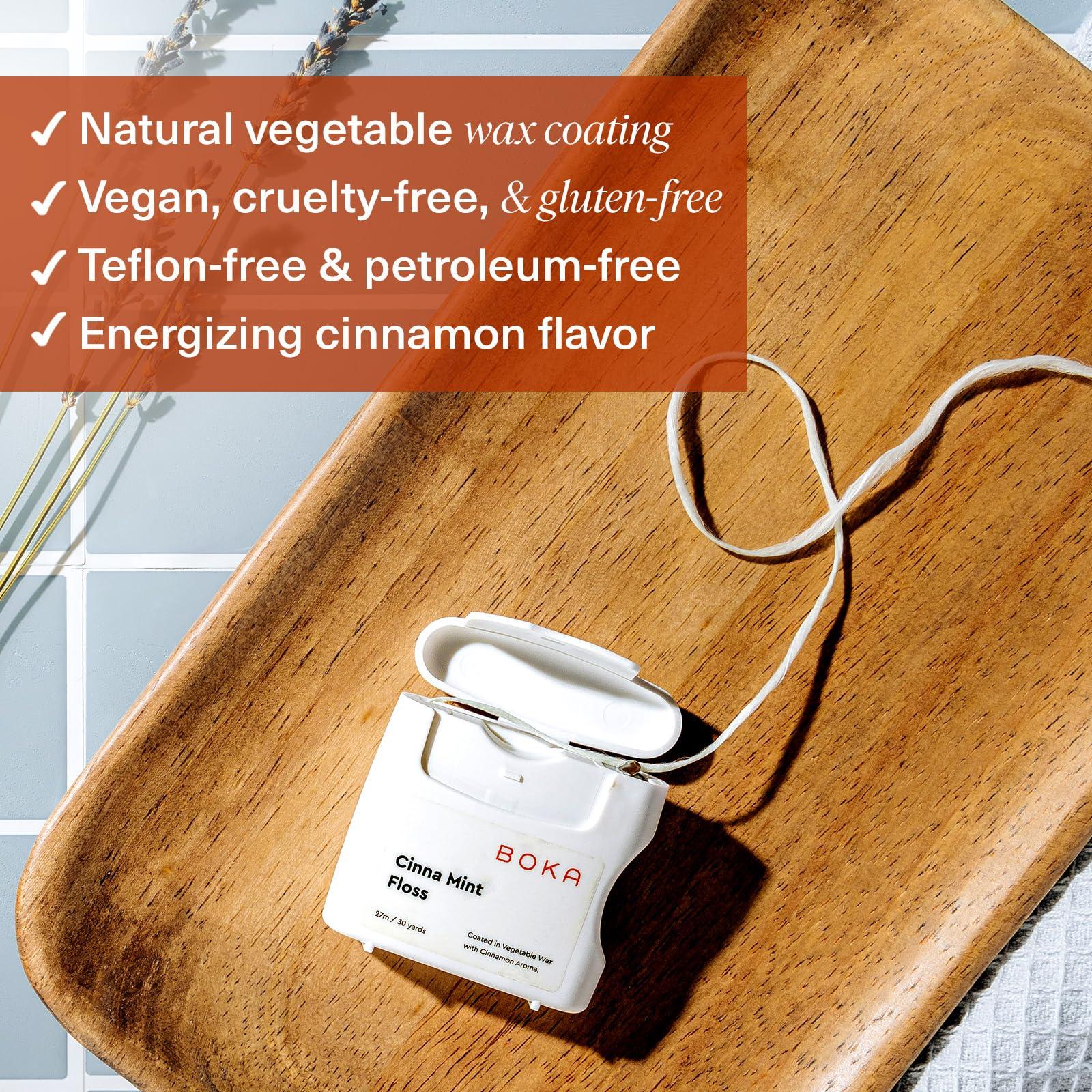 Boka Boka Cinna Mint Woven Dental Floss, Made from Natural Vegetable Wax, Teflon-Free, 30 Yards of Waxed Floss (Pack of 1)