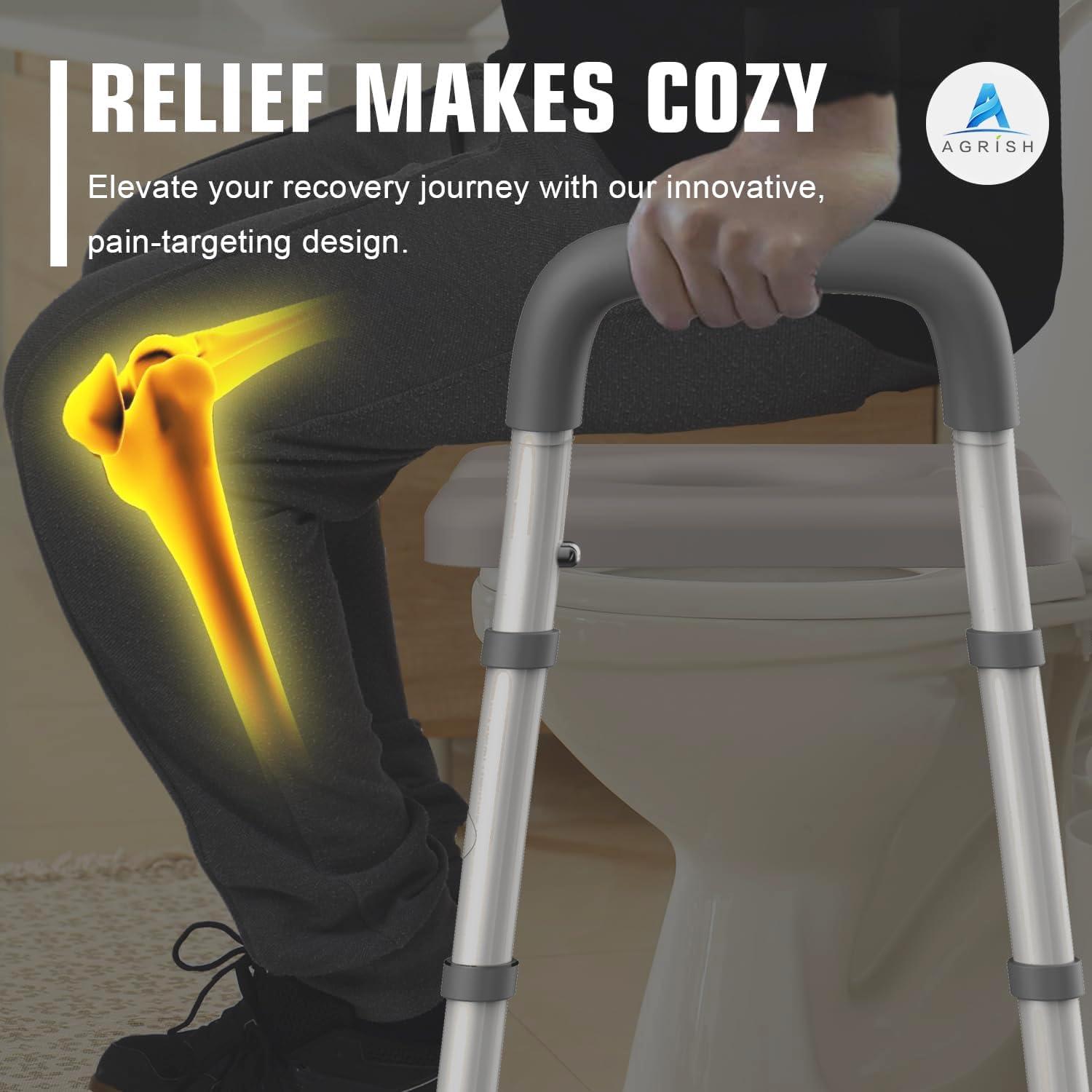 Agrish Agrish Raised Toilet Seat with Handles - Width and Height Adjustable Padded Toilet Seat Risers for Seniors, Bariatric, Handicap, Heavy Duty 350lbs Raised Toilet Seat, Fit Any Toilet