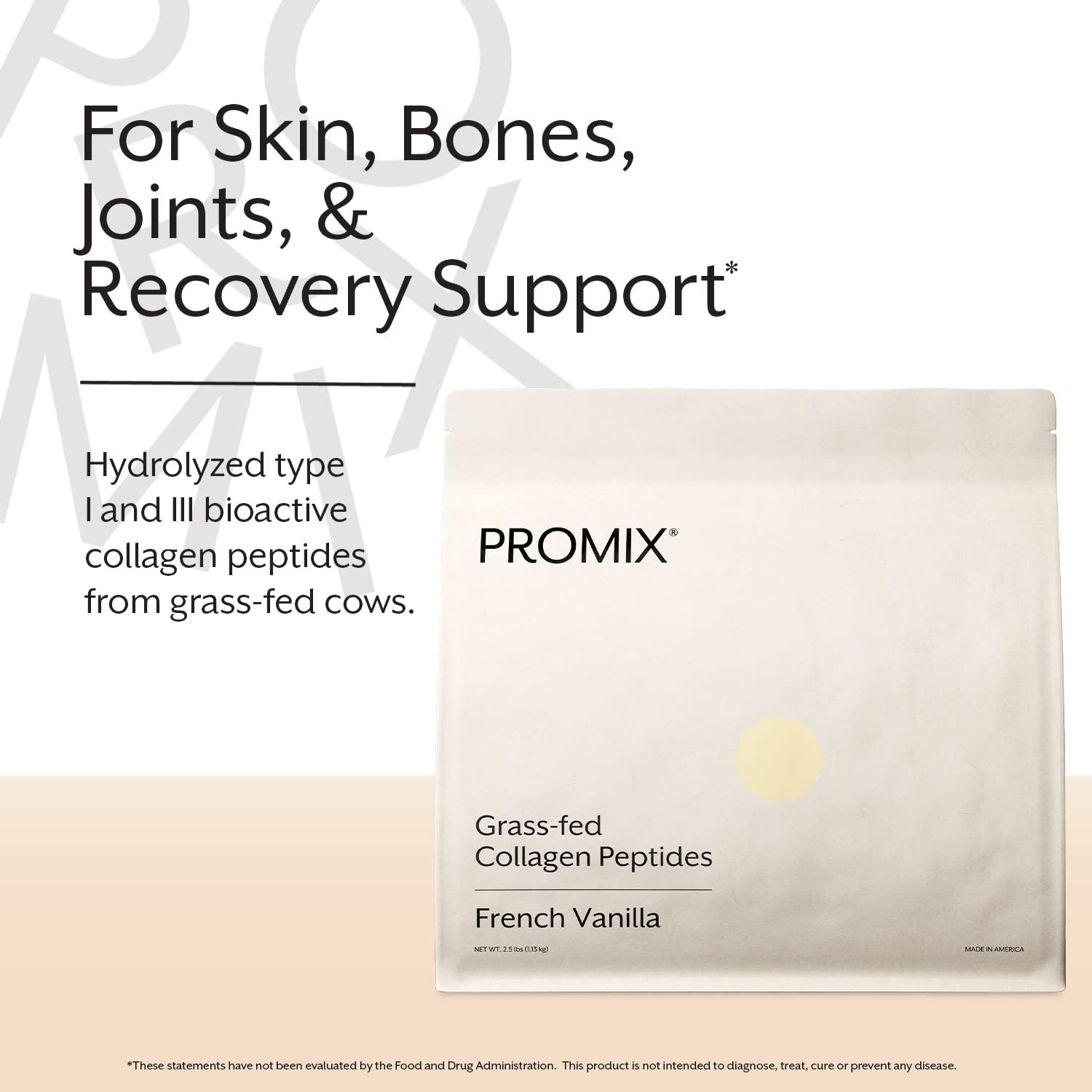 ProMix Nutrition Promix Collagen Peptides, Vanilla, 2.5lb Bulk - Hydrolyzed Collagen Protein Promotes Healthy Skin, Bones, Joints & Recovery Support - Add to Shakes, Smoothies, Beverages & Baking Recipes.