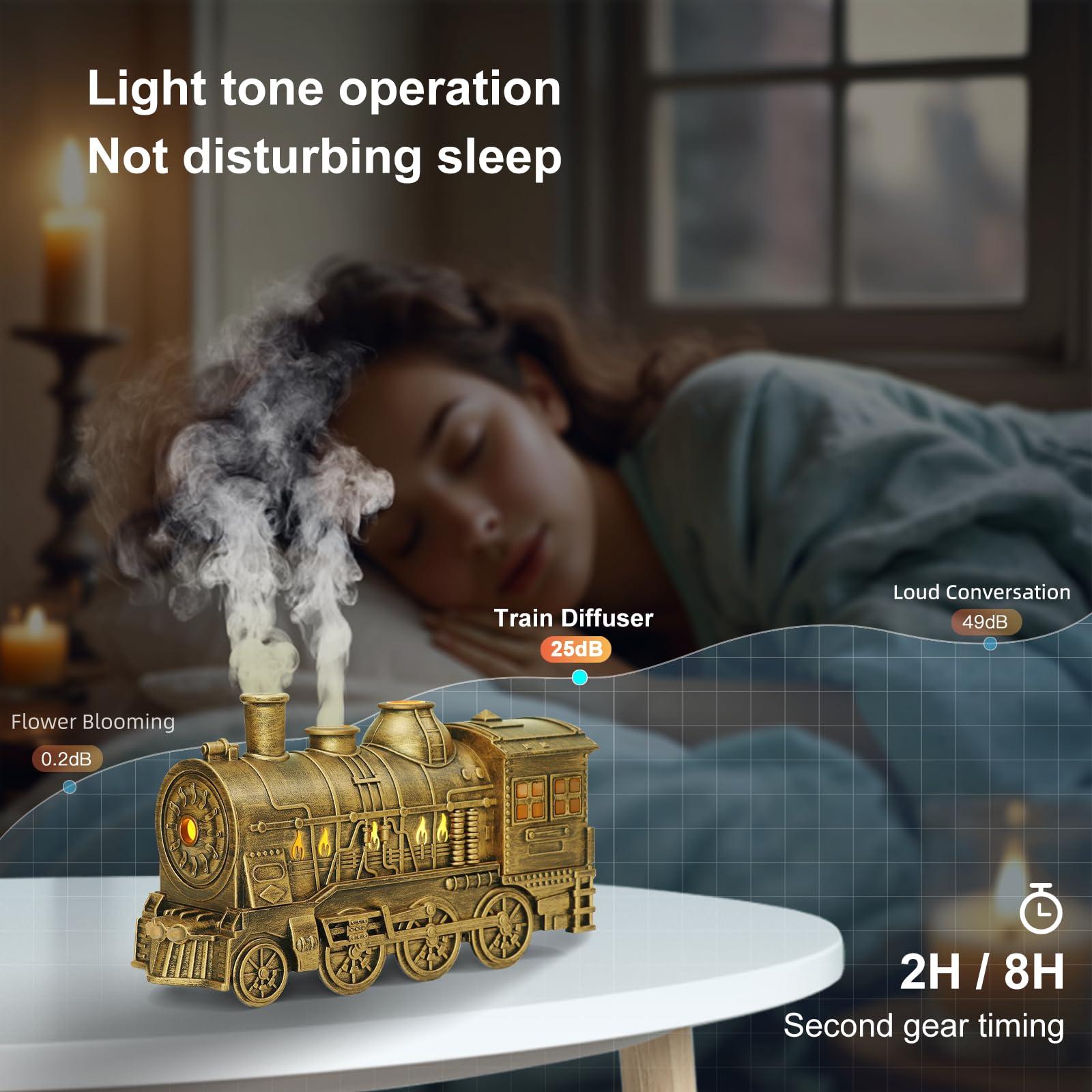 HIROGA HIROGA Train Diffuser 300ml, Aromatherapy Diffuser Cool Mist Ultrasonic Aroma Train Diffuser with Remote Control 2 Light 2 Mist Mode Auto Shut-Off for Bedroom Office Hotel(Bronze)