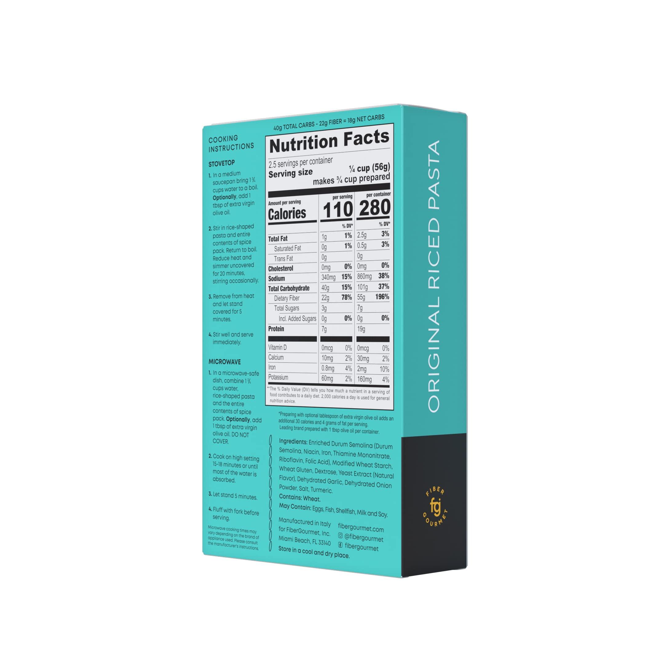 Fiber Gourmet Fiber Gourmet Pasta Original Pilaf Riced Pasta Fiber-Rich, Low Calorie, Healthy Pasta Made in Italy, Kosher, Vegan Certified, Non-GMO and Has Zero Artificial Colors or Flavoring 5 Oz (Pack of 6)