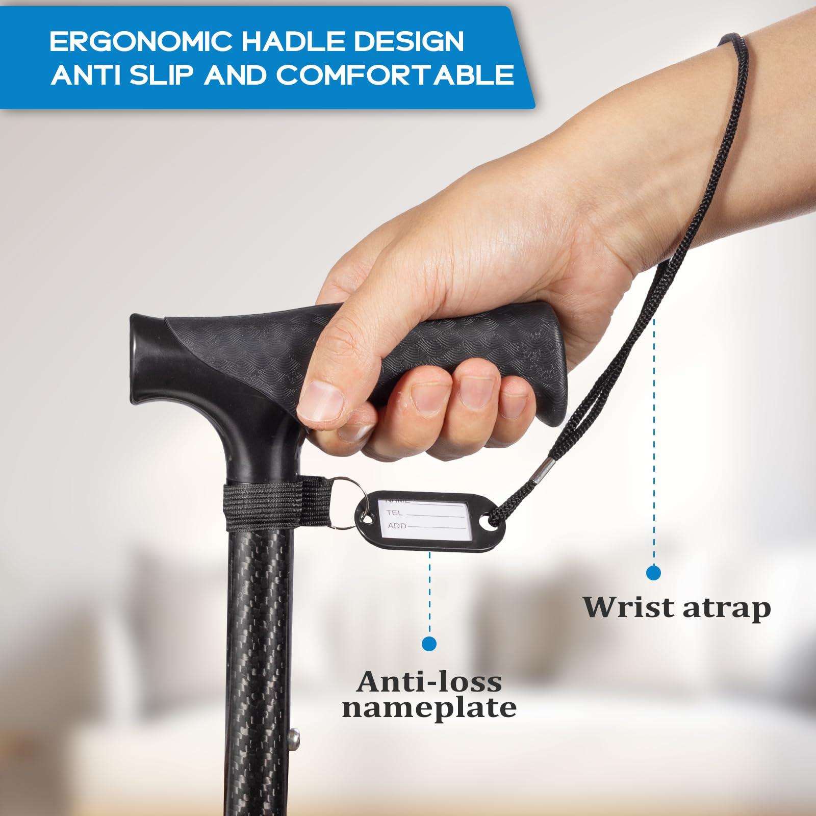 ZeptX ZeptX Folding Walking Quad Cane for Men and Women,Collapsible Ultra Lightweight Sturdy Height Adjustable Nonslip Rubber Tips Walking Canes,Collapsible Walking Sticks for Seniors & Adults [Black]