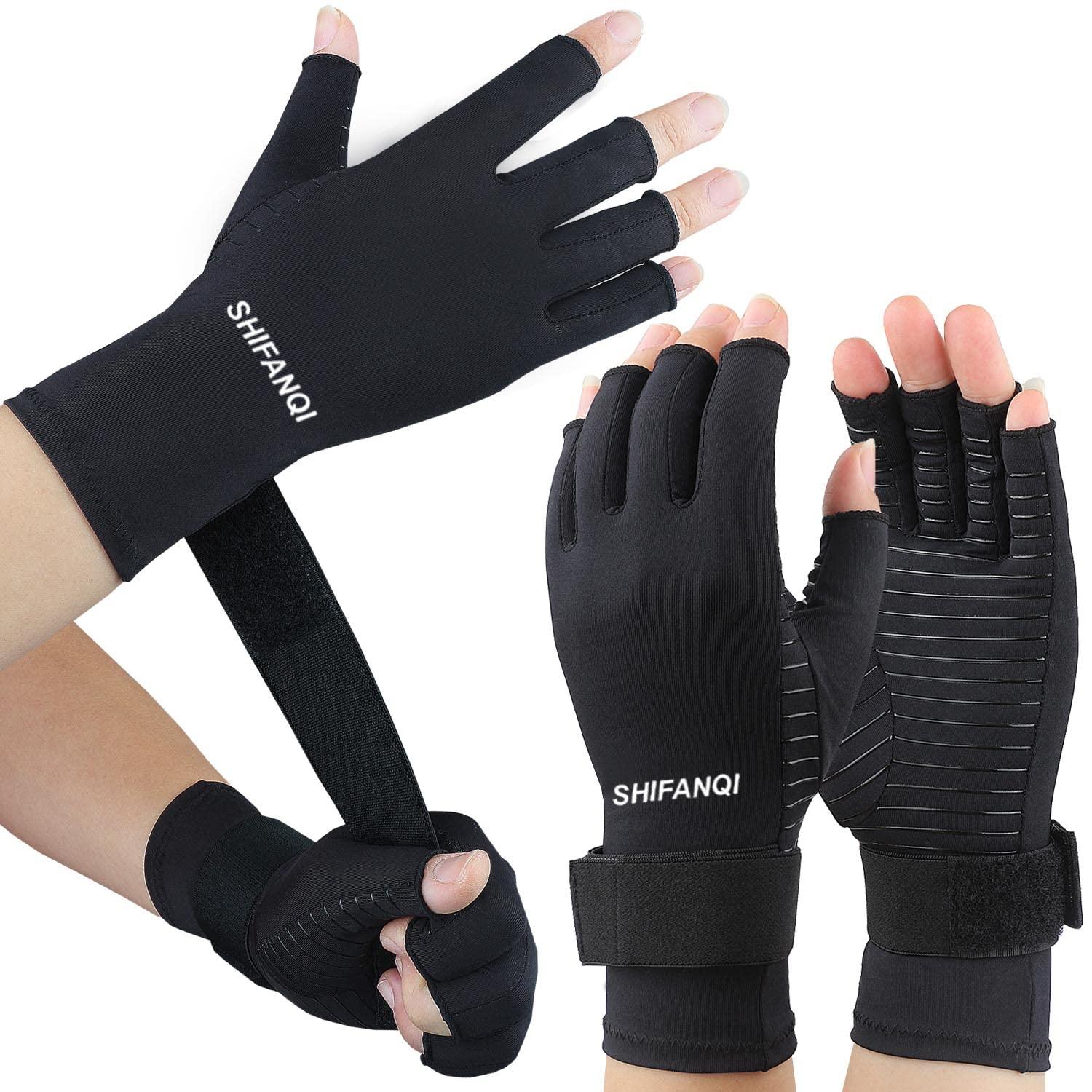 SHIFANQI 2 Pairs Copper Arthritis Compression Gloves Women Men for Carpal Tunnel, RSI, Joint Pain, Swelling, Tendonitis Relief, Fingerless Arthritis Gloves for Computer Typing, Work, Sleeping (SMALL/MEDIUM)