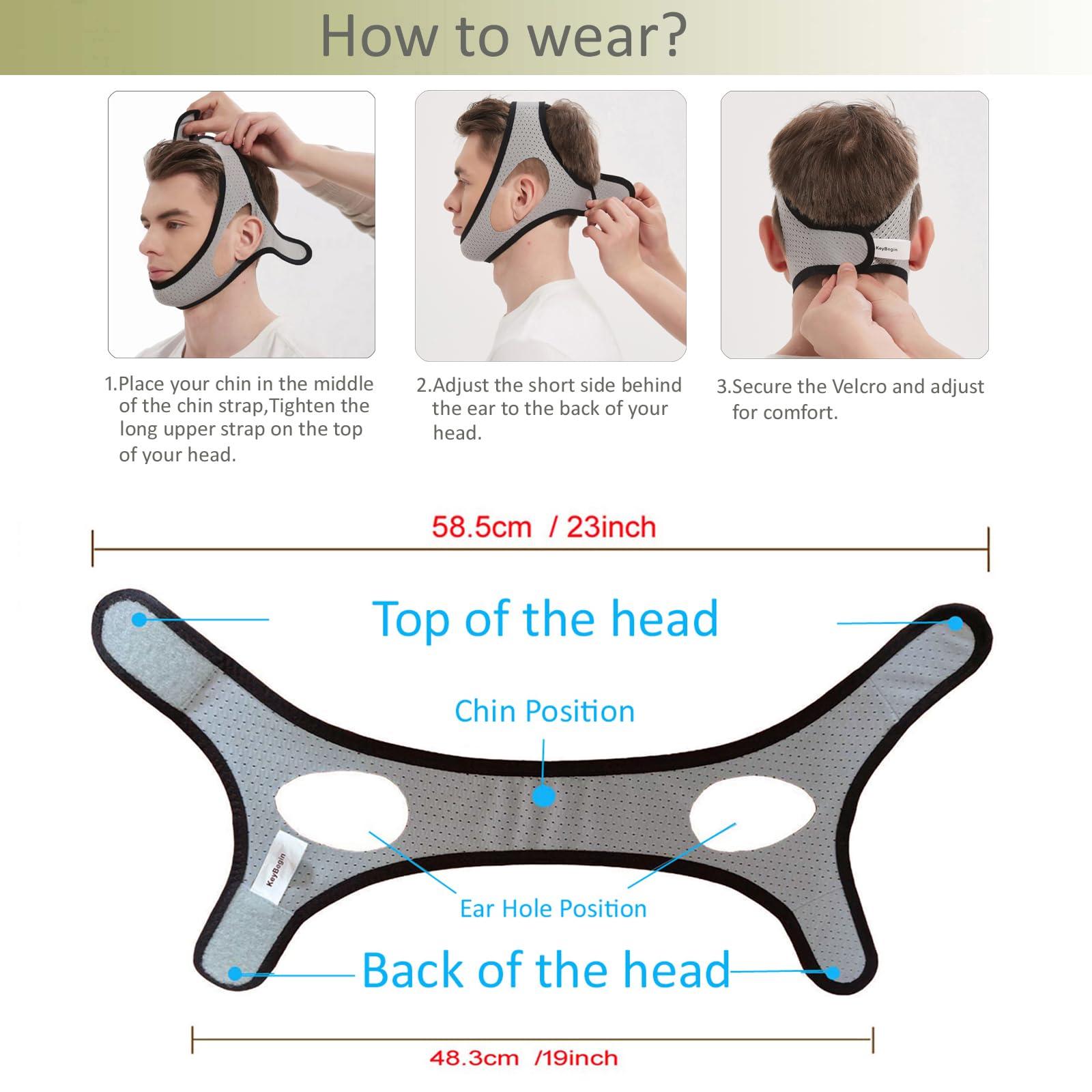 KeyBegin Anti Snoring Chin Strap for Cpap Users, KeyBegin Adjustable Chin Strap for Snoring Chin Strap for Sleeping, Upgraded Cpap Chin Strap to Keep Mouth Closed While Sleeping(Grey)