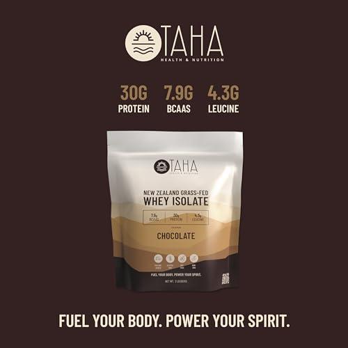Taha Health & Nutrition Taha Health & Nutrition Chocolate Whey Protein Isolate Powder, 30g Protein, 7.9g BCAAs, 4.3g Leucine | New Zealand Free-Range, Grass-Fed Dairy | Gluten-Free, Keto, Kosher | 2LB, ~24 Servings
