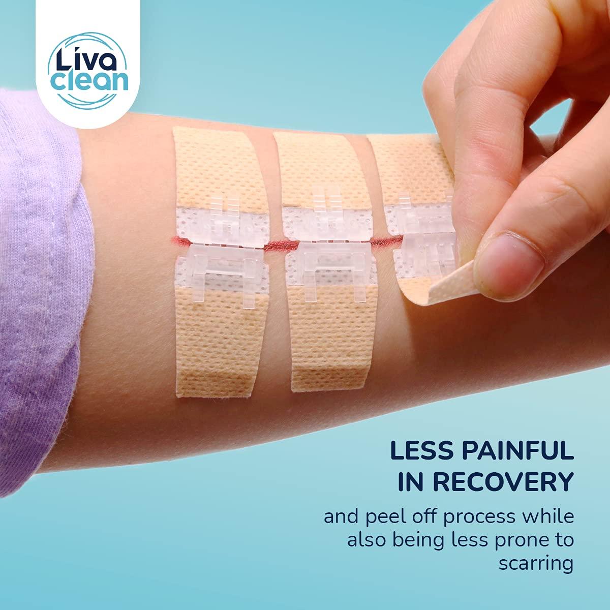 LivaClean (6 CT) 1 X 3.7 Wound Closure Strips - Zip Stitch Wound Closure Kit - Butterfly Kit Device Zip Tie Skin Closuing Butterfly Bandaids Adhesive Injury-Closing Glue Steri Strips Bandages Sutures