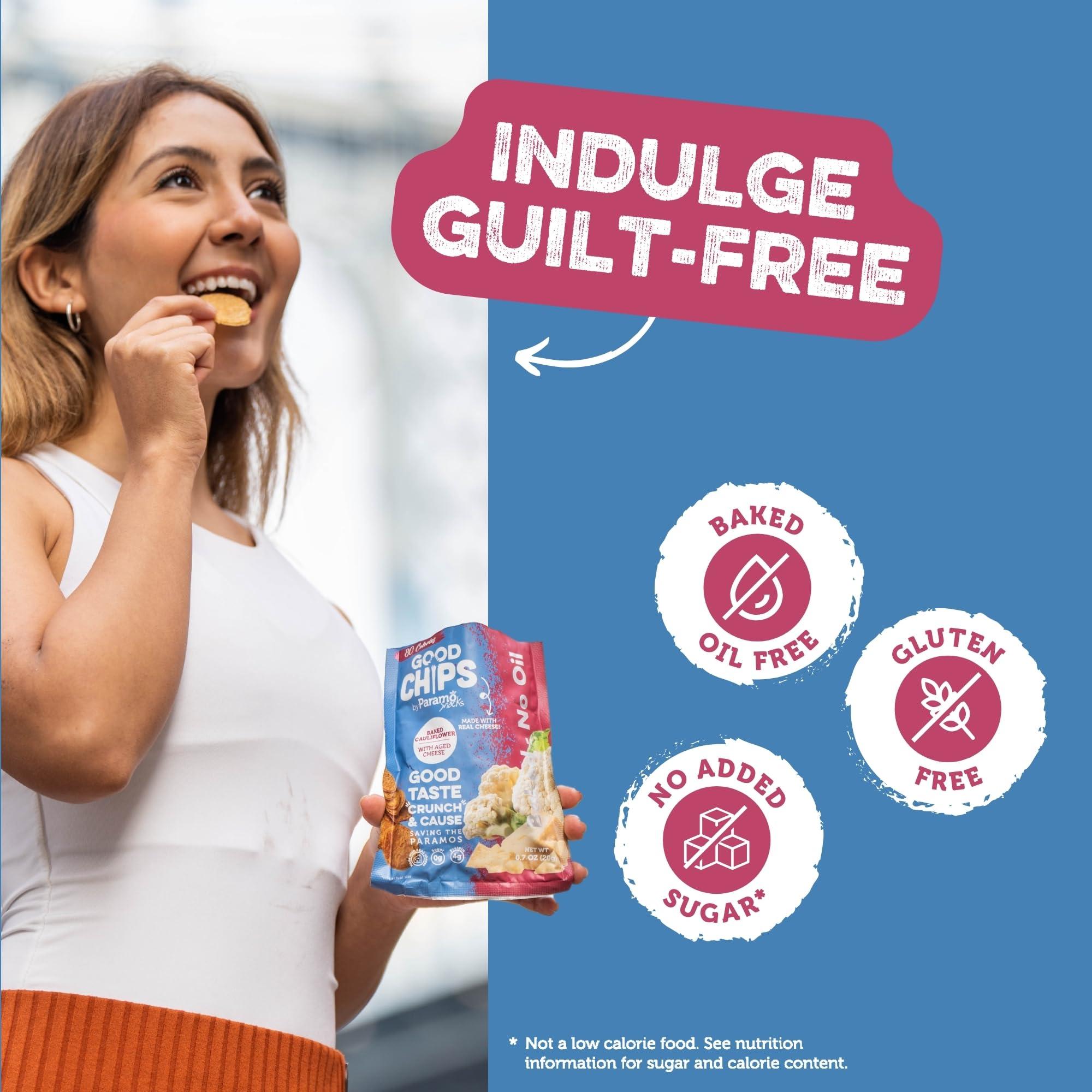 Good Chips by Paramo Snacks Good Chips Cauliflower Aged Cheese, Baked, No Oil, High Protein, Guilt Free Healthy Snacks, 1.23 oz. Pack of 12