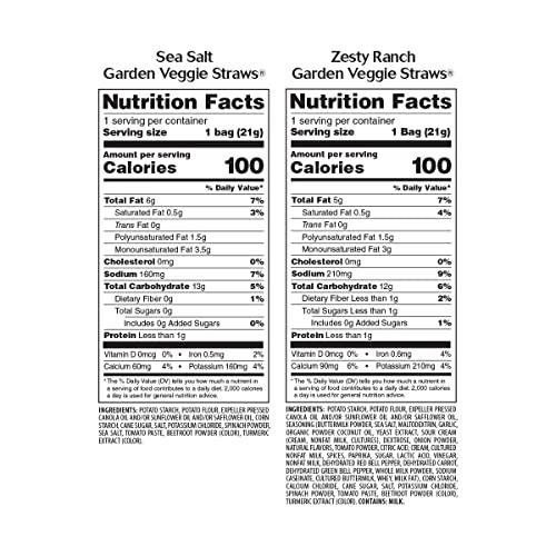 Sensible Portions Sensible Portions Veggie Straws Multi-Pack, Sea Salt and Zesty Ranch Flavor, Gluten-Free Chips, Individual Snacks, 0.75 Ounce Bag, (Pack of 20)