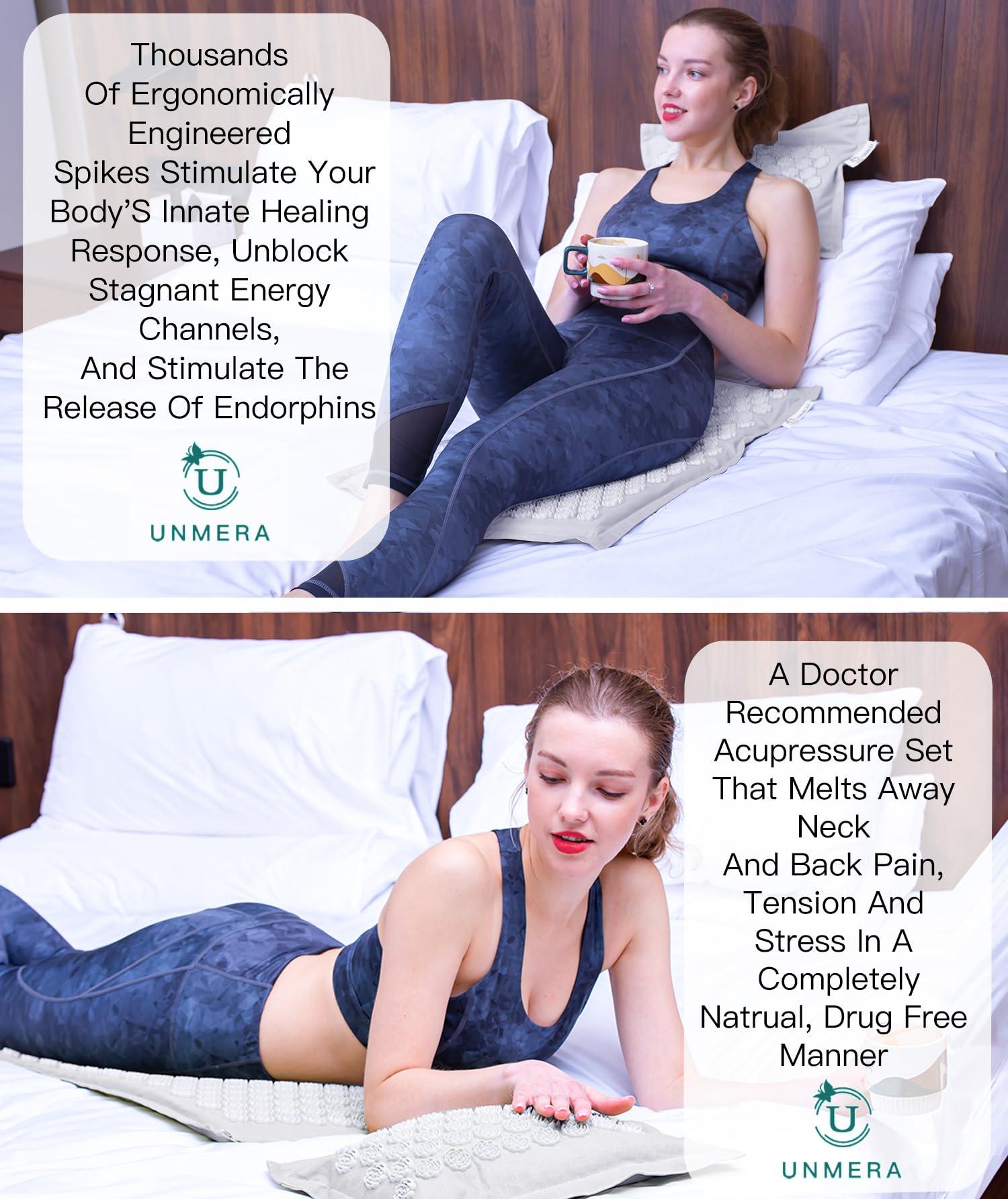 UNMERA UNMERA Acupressure Mat and Pillow Set,Natural Eco Linen & Coconut Fiber Filling,FSA/HSA Eligible,for Back/Neck Pain Relief, Sciatic, Headache and Muscle Relaxation, Comes with Carrying Bag