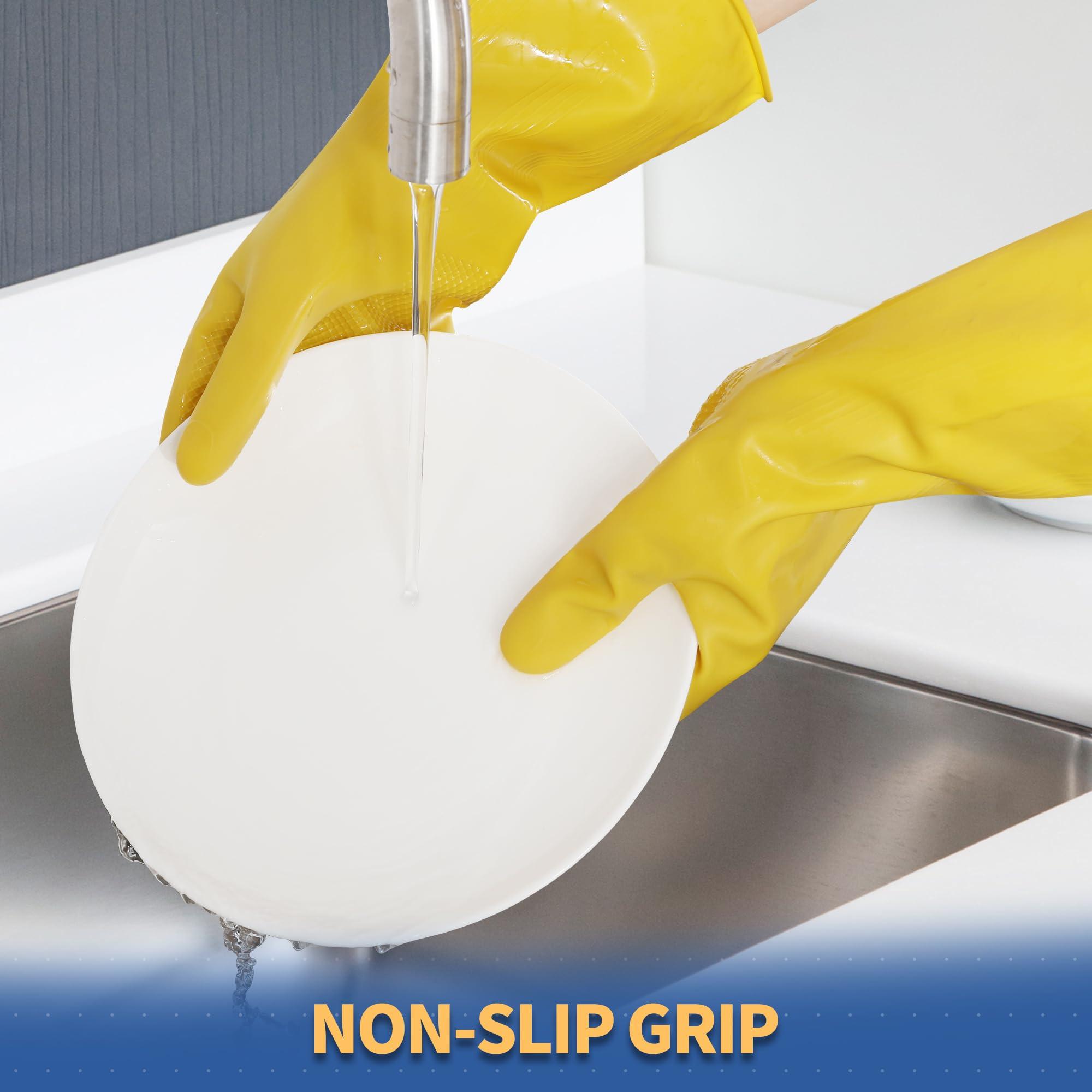 BOOMJOY BOOMJOY Rubber Cleaning Gloves, Heavy Duty Dishwashing Gloves, Reusable Medium Gloves for Kitchen, Bathroom, Gardening, Working, Pet Care - Yellow, 3 Pairs, Size M